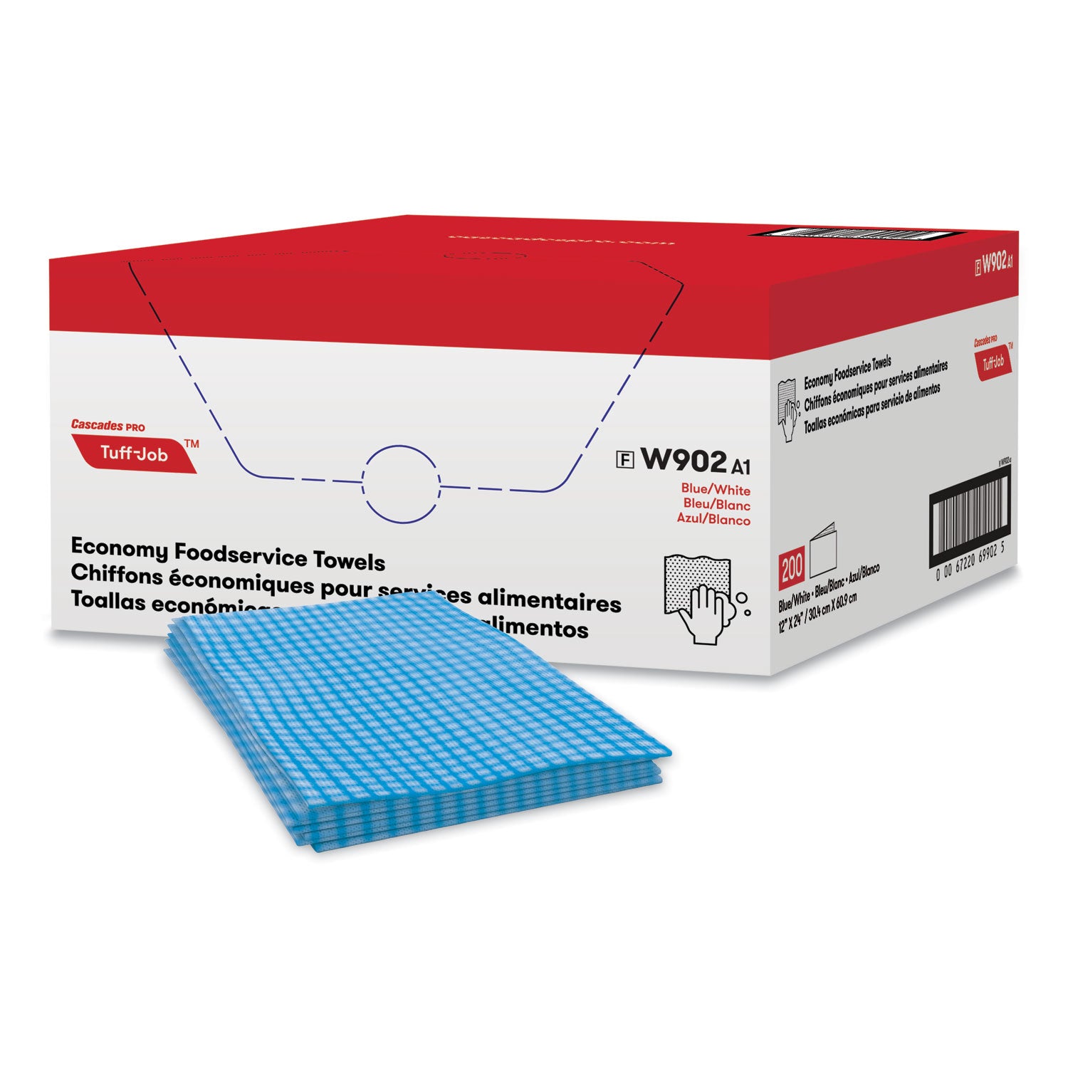 Cascades PRO Tuff-Job Foodservice Towels, 12 x 24, Blue/White, 200/Carton