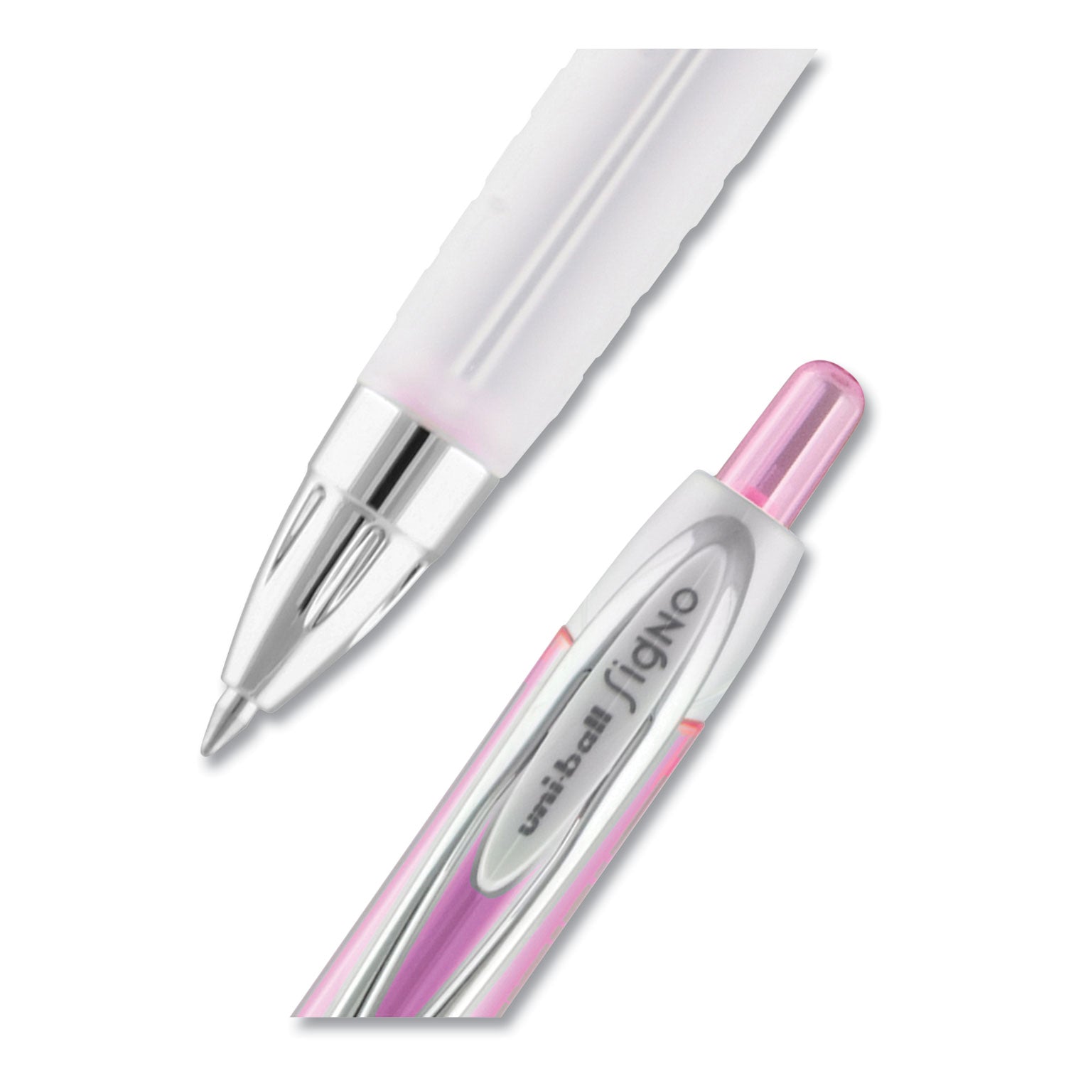 uniball® 207 Breast Cancer Awareness Gel Pen Office Pack, Retractable, Medium 0.7mm, Black Ink, Translucent Pink/White Barrel, 36/Pack