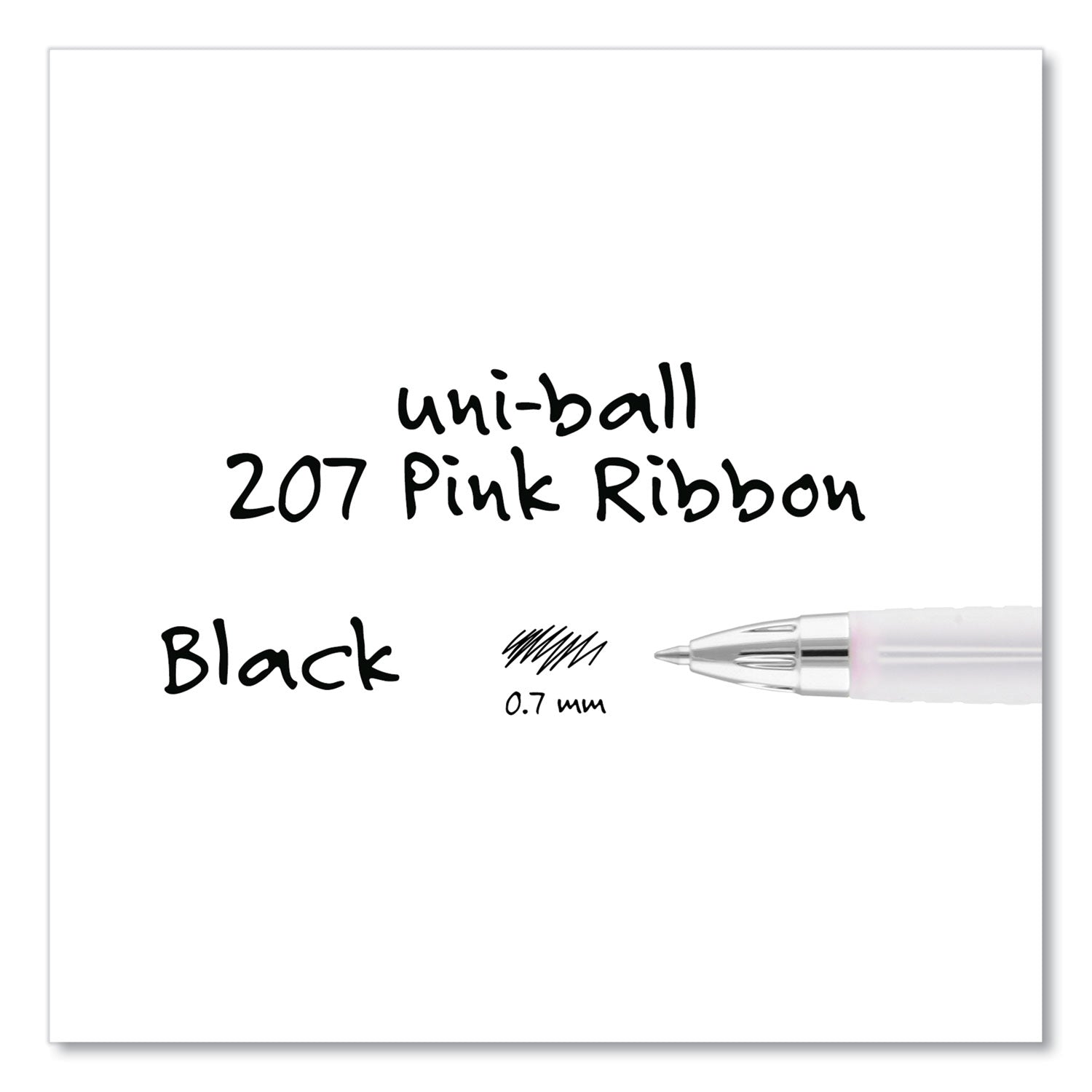 uniball® 207 Breast Cancer Awareness Gel Pen Office Pack, Retractable, Medium 0.7mm, Black Ink, Translucent Pink/White Barrel, 36/Pack