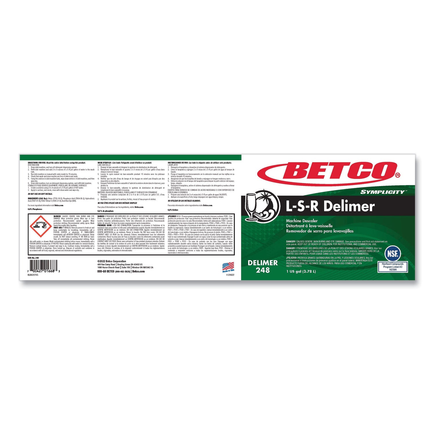 Betco® L S R Delimer, Floral Scent, 1 gal Bottle, 4/Carton