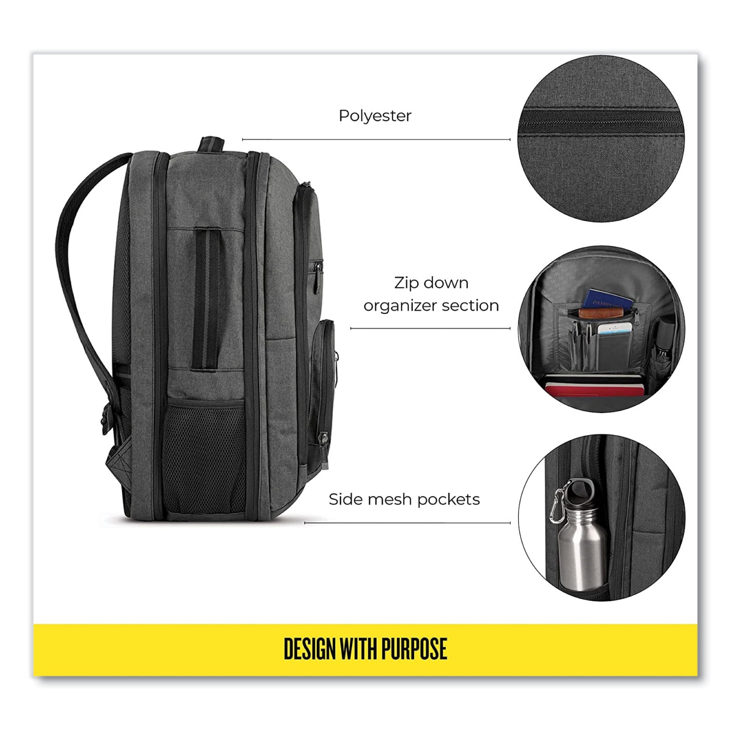 Solo Grand Travel TSA Backpack, 17.3", 11.88 x 7 x 19, Dark Gray