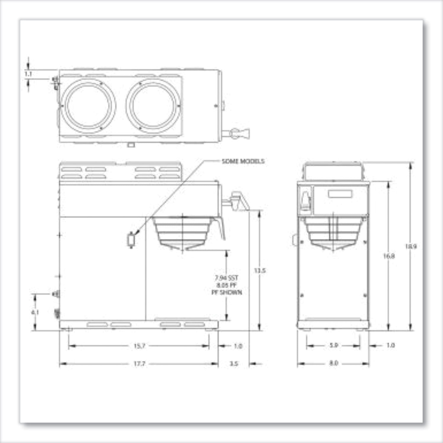 BUNN® AXIOM DV-3 12-Cup Dual-Voltage Coffee Brewer with 3 Warmers, Silver/Black