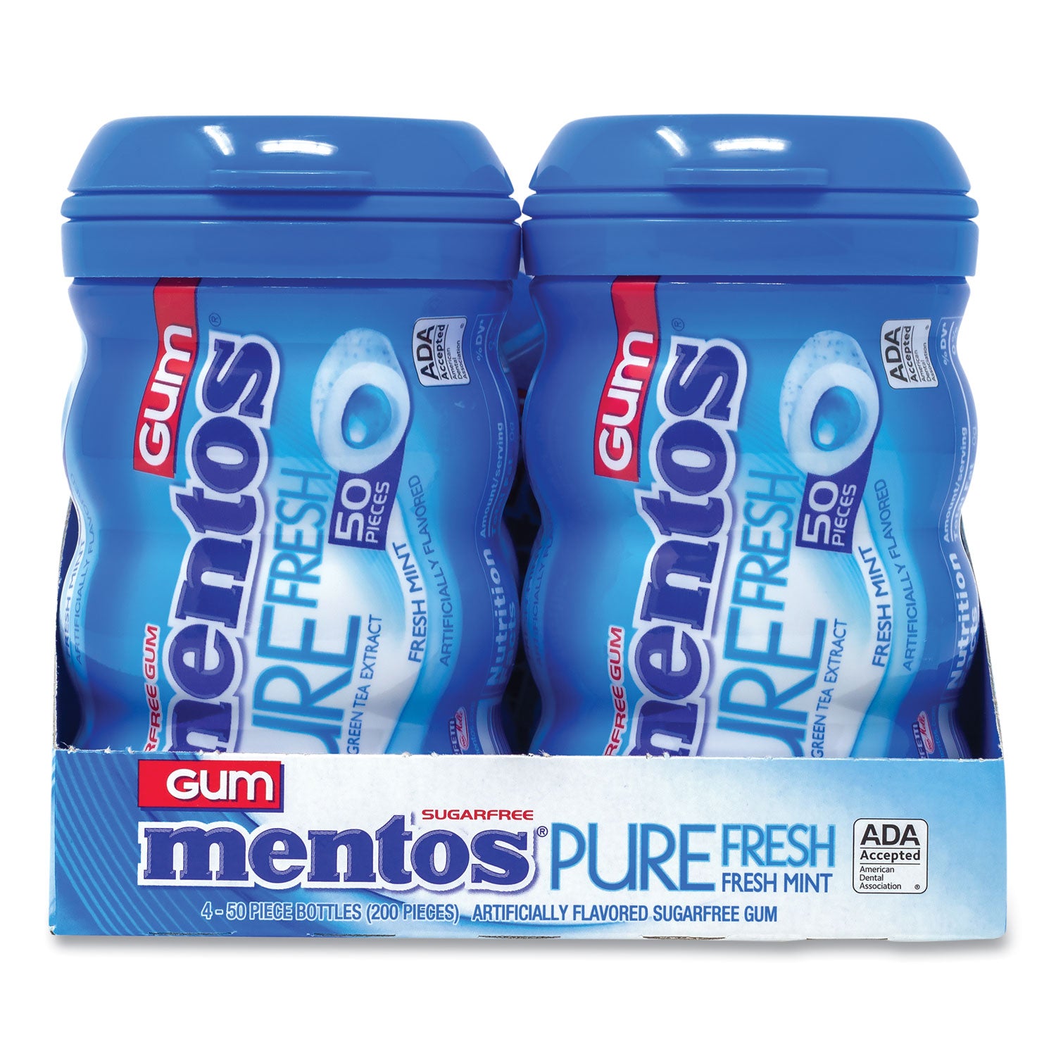Mentos® Pure Fresh Gum Variety Pack, Fresh Mint/Spearmint, 50 Pieces/Bottle, 8 Bottles/Carton