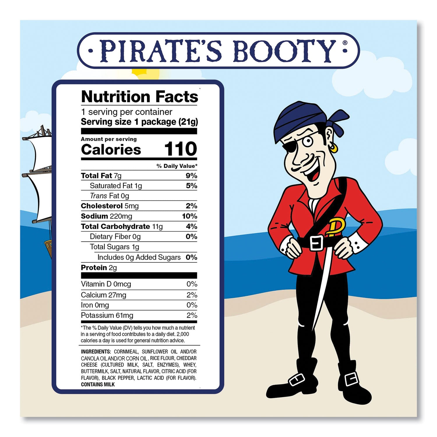 Pirate's Booty® Cheddar Blast, Cheddar Cheese, 0.75 oz Bag, 16/Carton