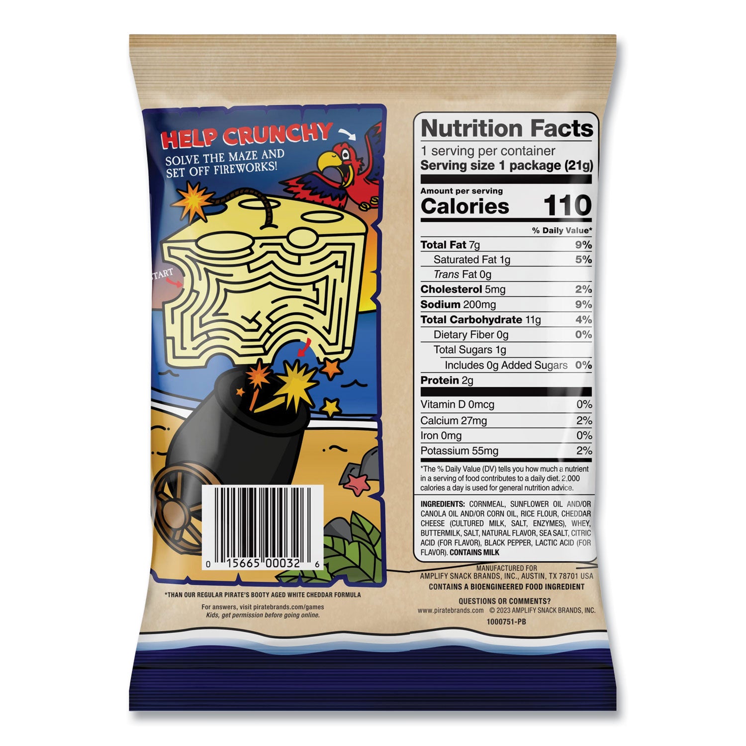 Pirate's Booty® Cheddar Blast, Cheddar Cheese, 0.75 oz Bag, 16/Carton