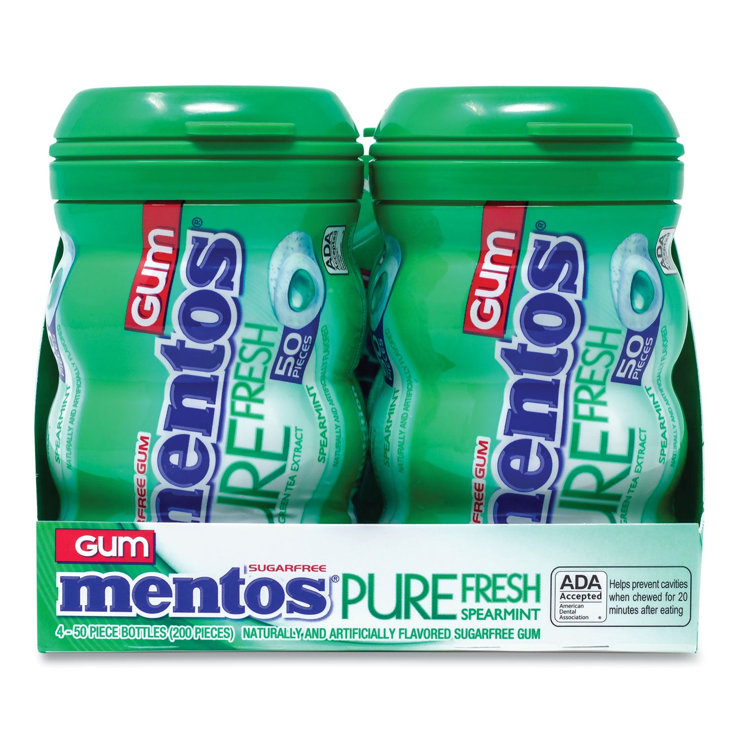 Mentos® Pure Fresh Gum Variety Pack, Fresh Mint/Spearmint, 50 Pieces/Bottle, 8 Bottles/Carton