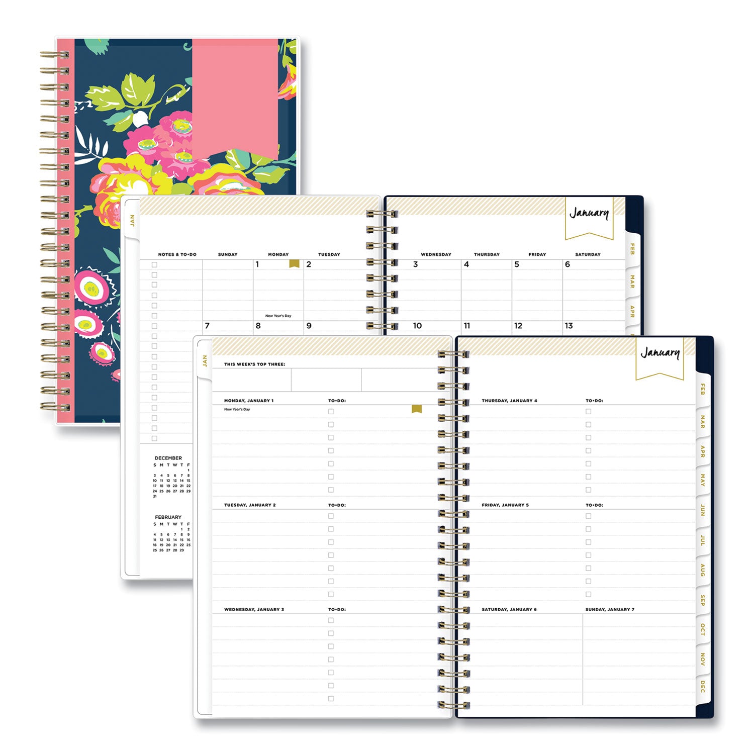 Day Designer Peyton Create-Your-Own Cover Weekly/Monthly Planner, Floral Artwork, 8 x 5, Navy Cover, 12-Month (Jan-Dec): 2024