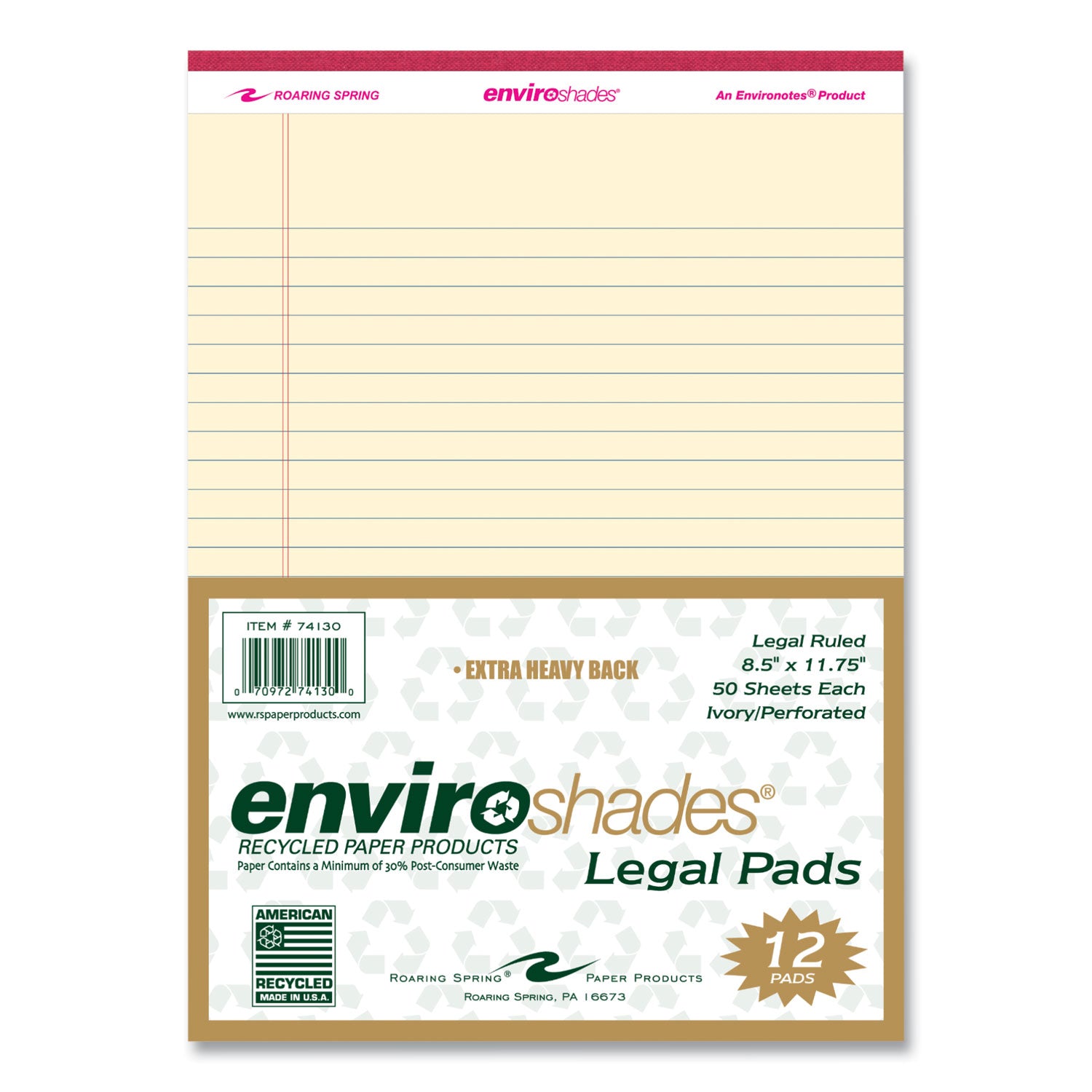 Roaring Spring® Enviroshades Legal Notepads, 50 Ivory 8.5 x 11.75 Sheets, 36 Notepads/Carton