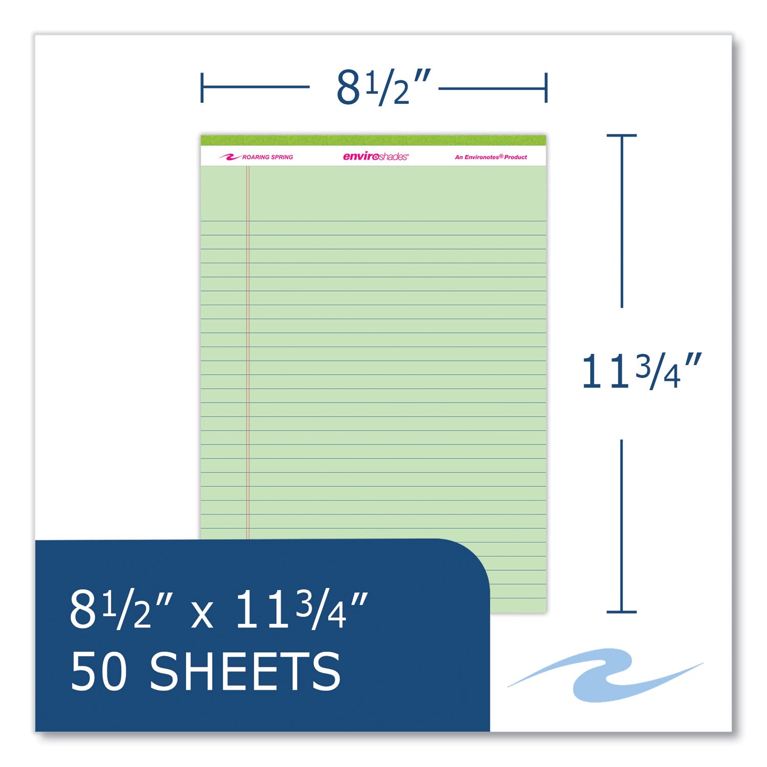 Roaring Spring® Enviroshades Legal Notepads, 50 Green 8.5 x 11.75 Sheets, 72 Notepads/Carton