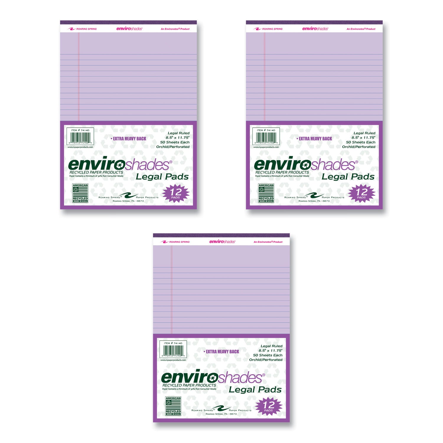 Enviroshades Legal Notepads, 50 Orchid 8.5 x 11.75 Sheets, 72 Notepads/Carton