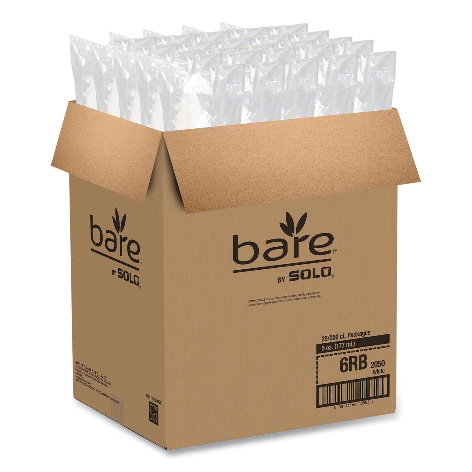 SOLO® Bare Eco-Forward Treated Paper Cone Cups, 6 oz, White, 200/Sleeve, 25 Sleeves/Carton