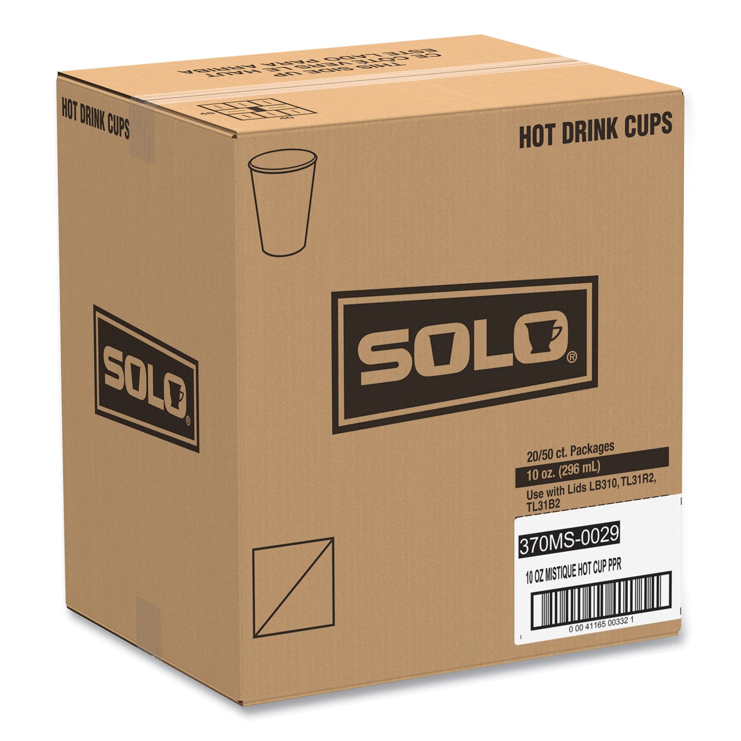 SOLO® Single Sided Poly Paper Hot Cups, 10 Oz, Mistique Design, 50/bag, 20 Bags/carton