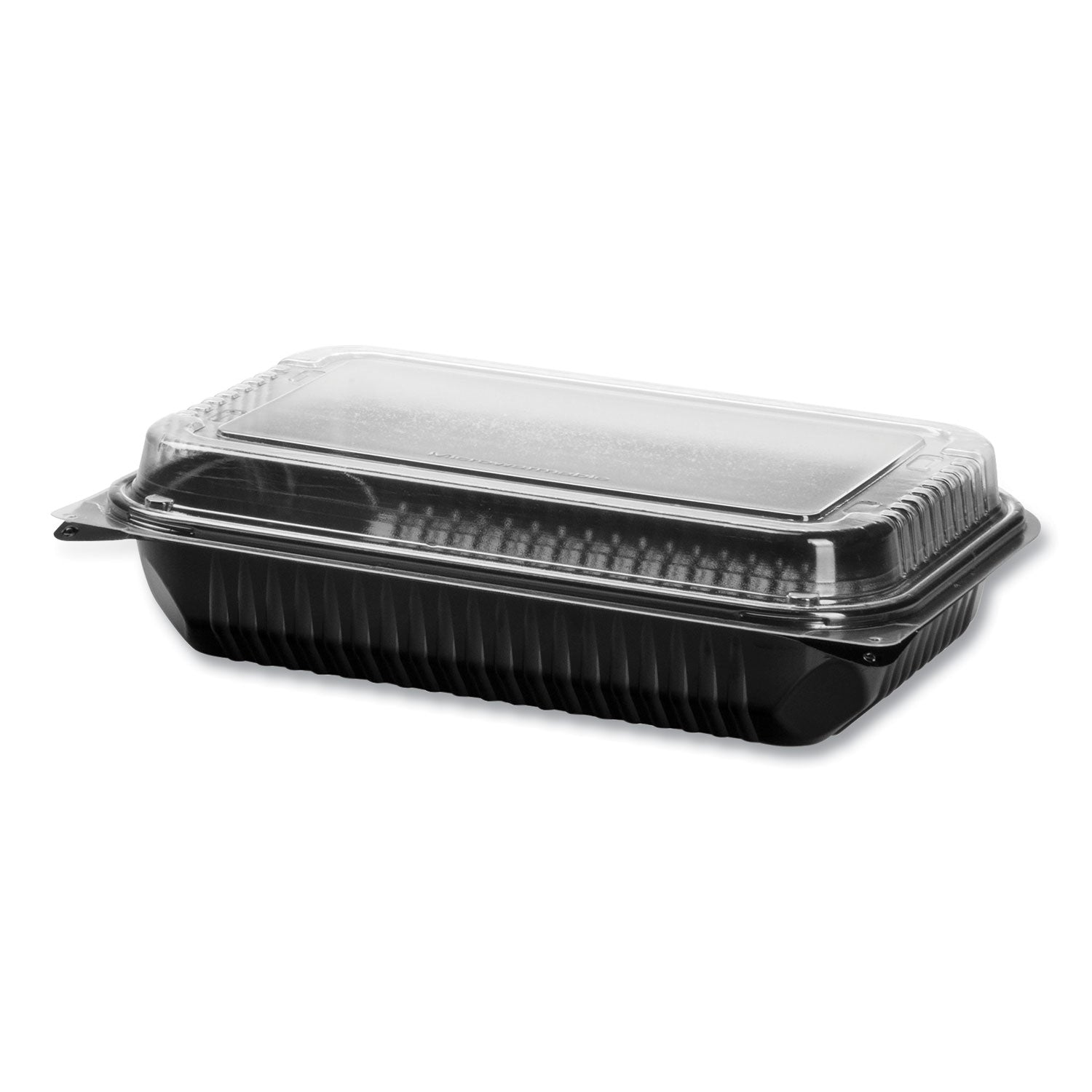 SOLO® Hinged-Lid Dinner Box, 64 oz, 11.5 x 8.1 x 3, Black/Clear, Plastic, 100/Carton