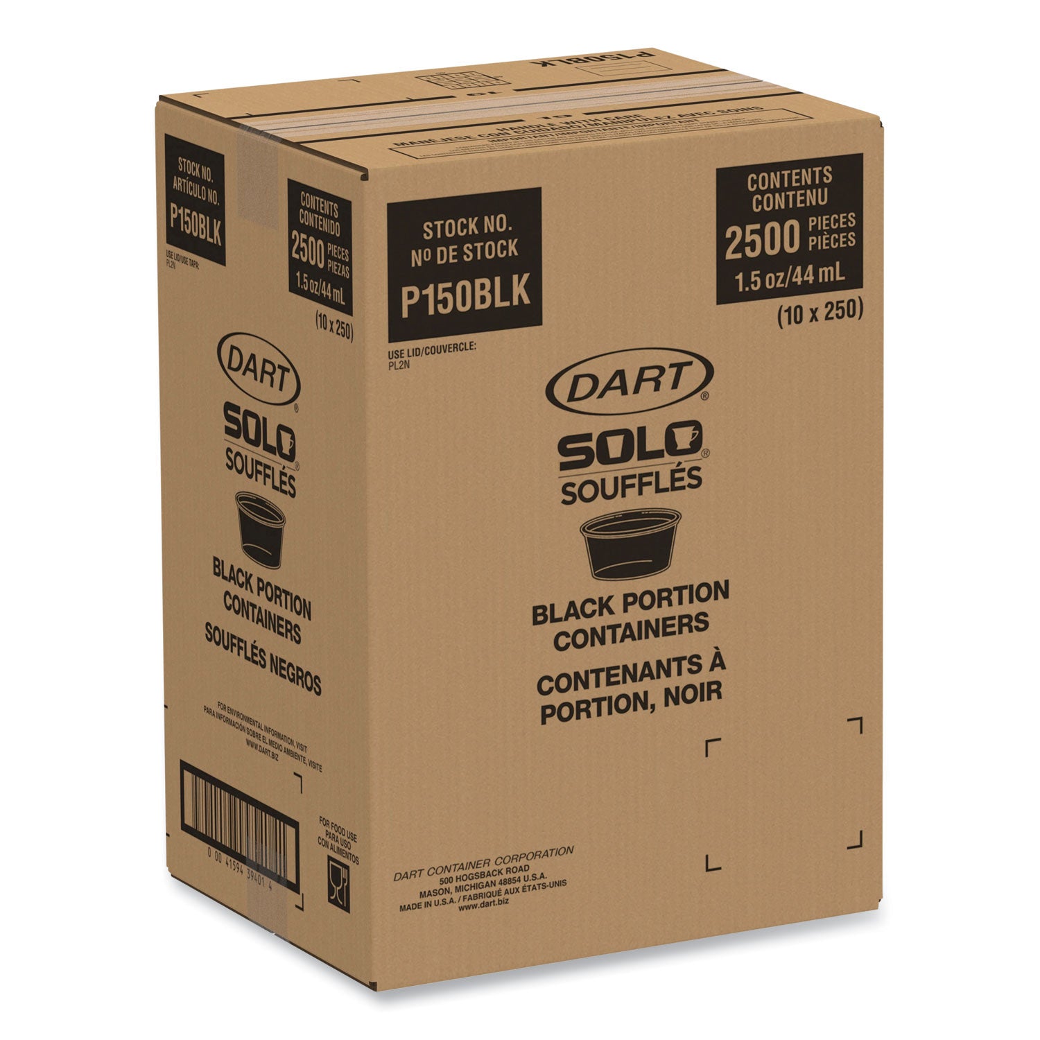 SOLO® Portion Containers, 1.5 oz, Plastic, Black, 250/Bag, 10 Bags/Carton