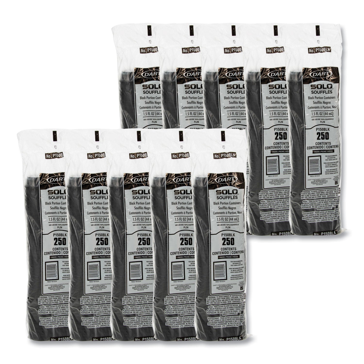 SOLO® Portion Containers, 1.5 oz, Plastic, Black, 250/Bag, 10 Bags/Carton