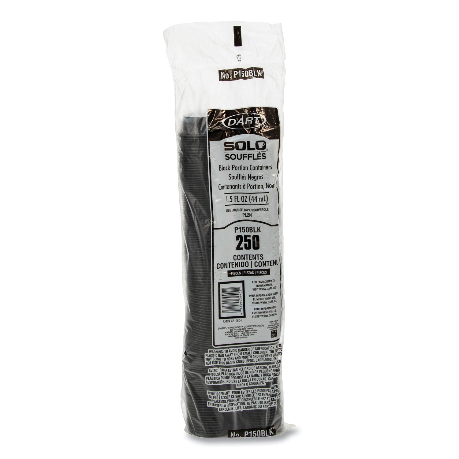 SOLO® Portion Containers, 1.5 oz, Plastic, Black, 250/Bag, 10 Bags/Carton