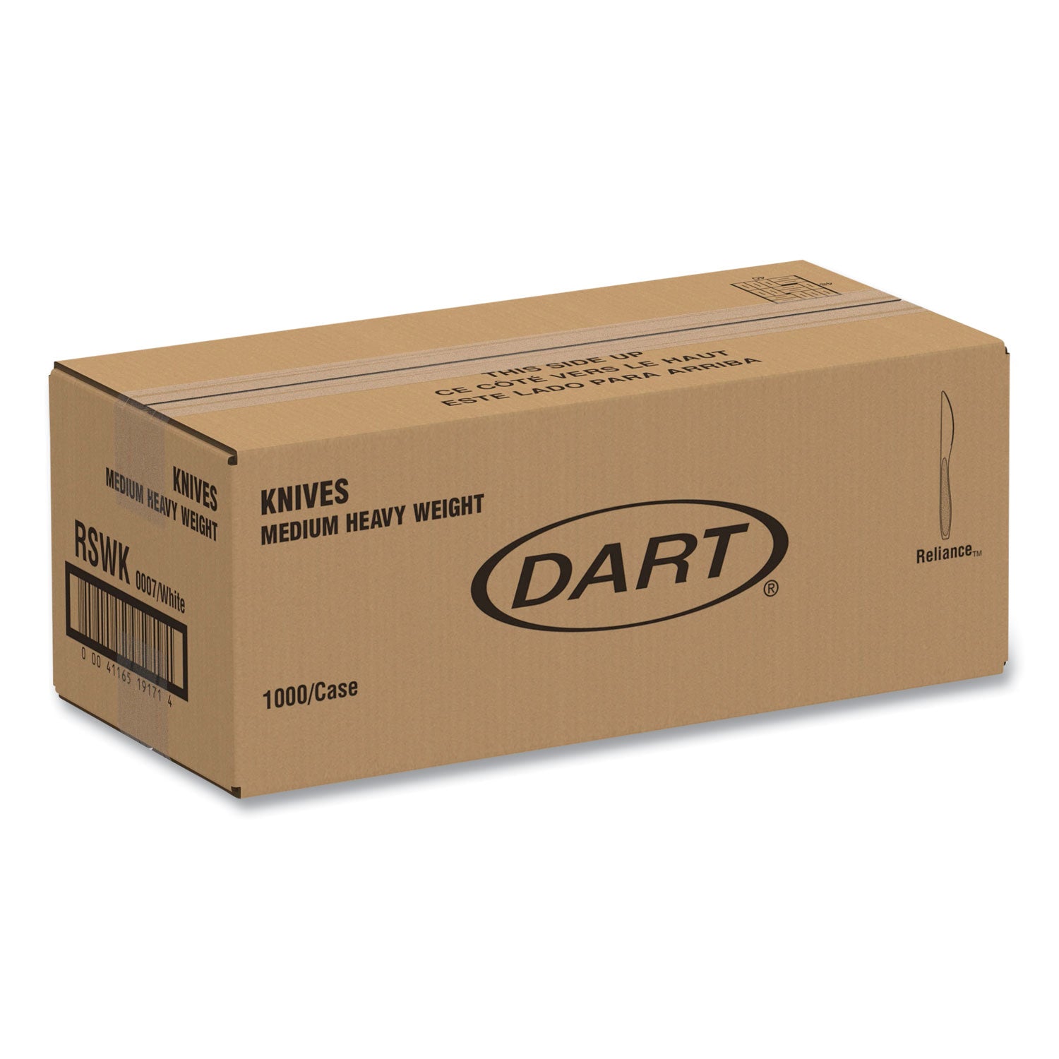 SOLO® Reliance Mediumweight Cutlery, Standard Size, Knife, Plastic, White, 1,000/Carton