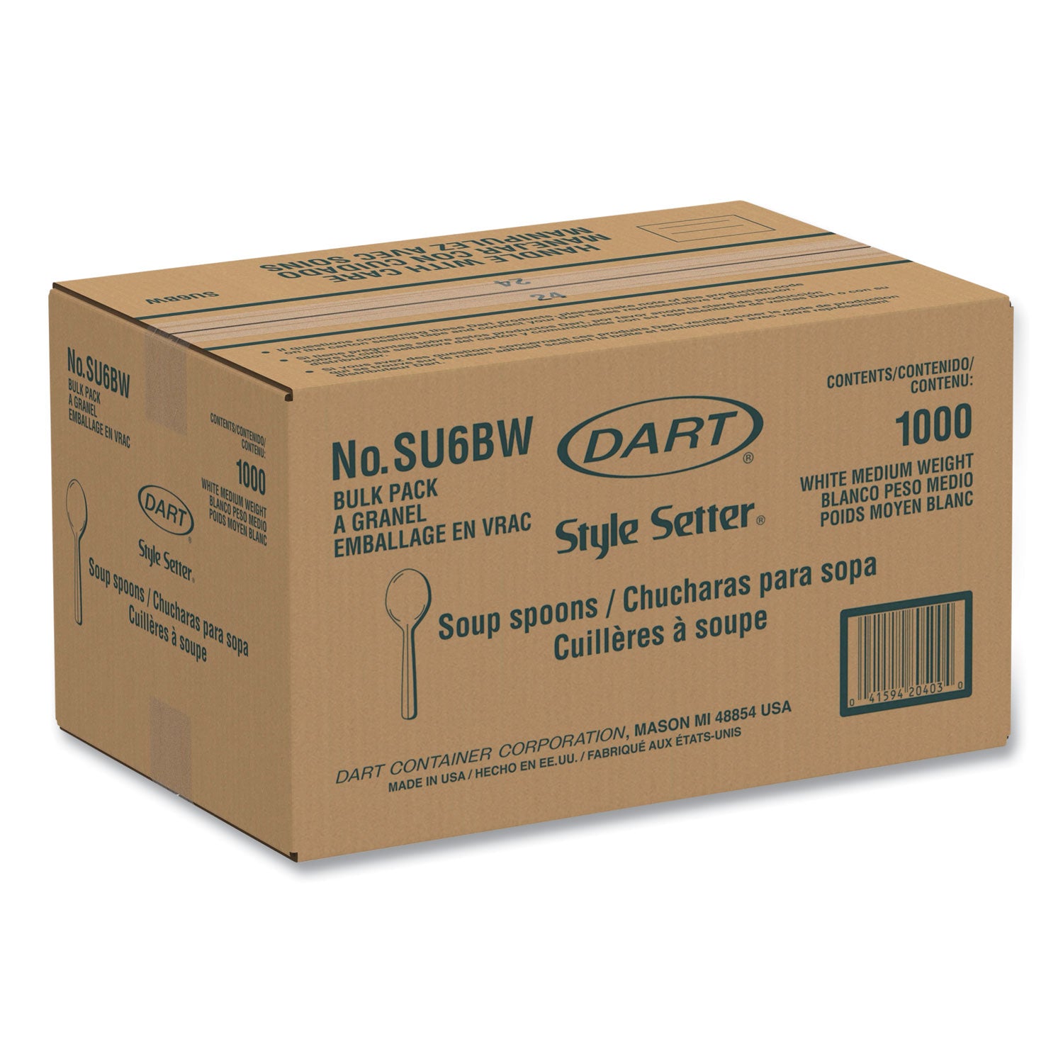 Dart® Style Setter Mediumweight Plastic Utensils, Soup Spoon, White, 1,000/Carton