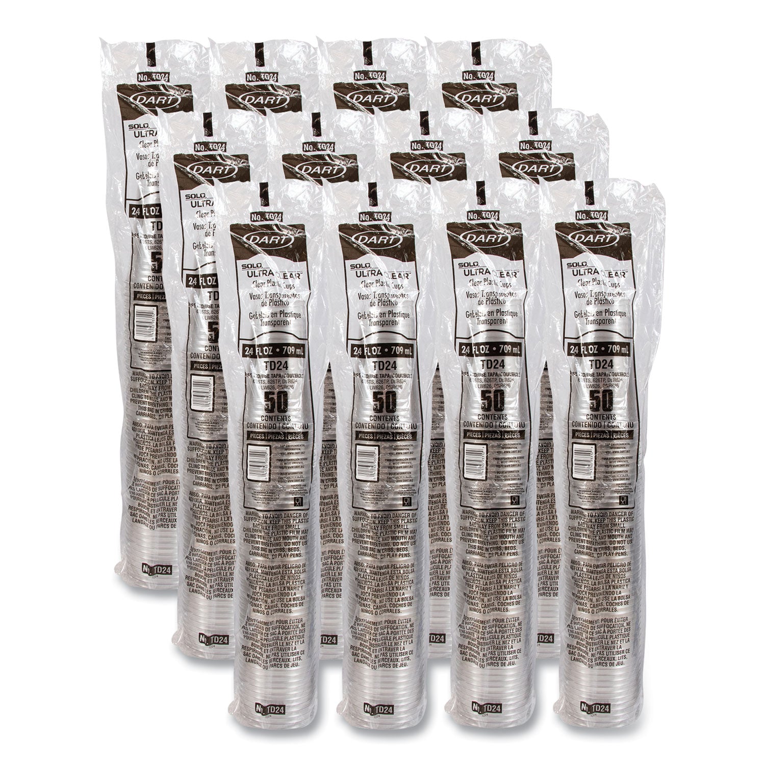 Dart® Ultra Clear PET Cold Cups, 24 oz, Plastic, Clear, 50/Sleeve, 12 Sleeves/Carton