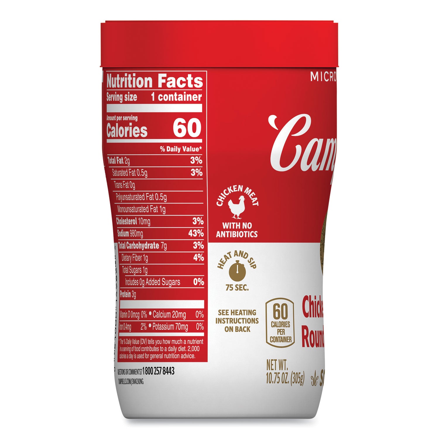 Campbell's® Soup On The Go Chicken with Mini Noodles, 10.75 oz Cup, 8/Carton