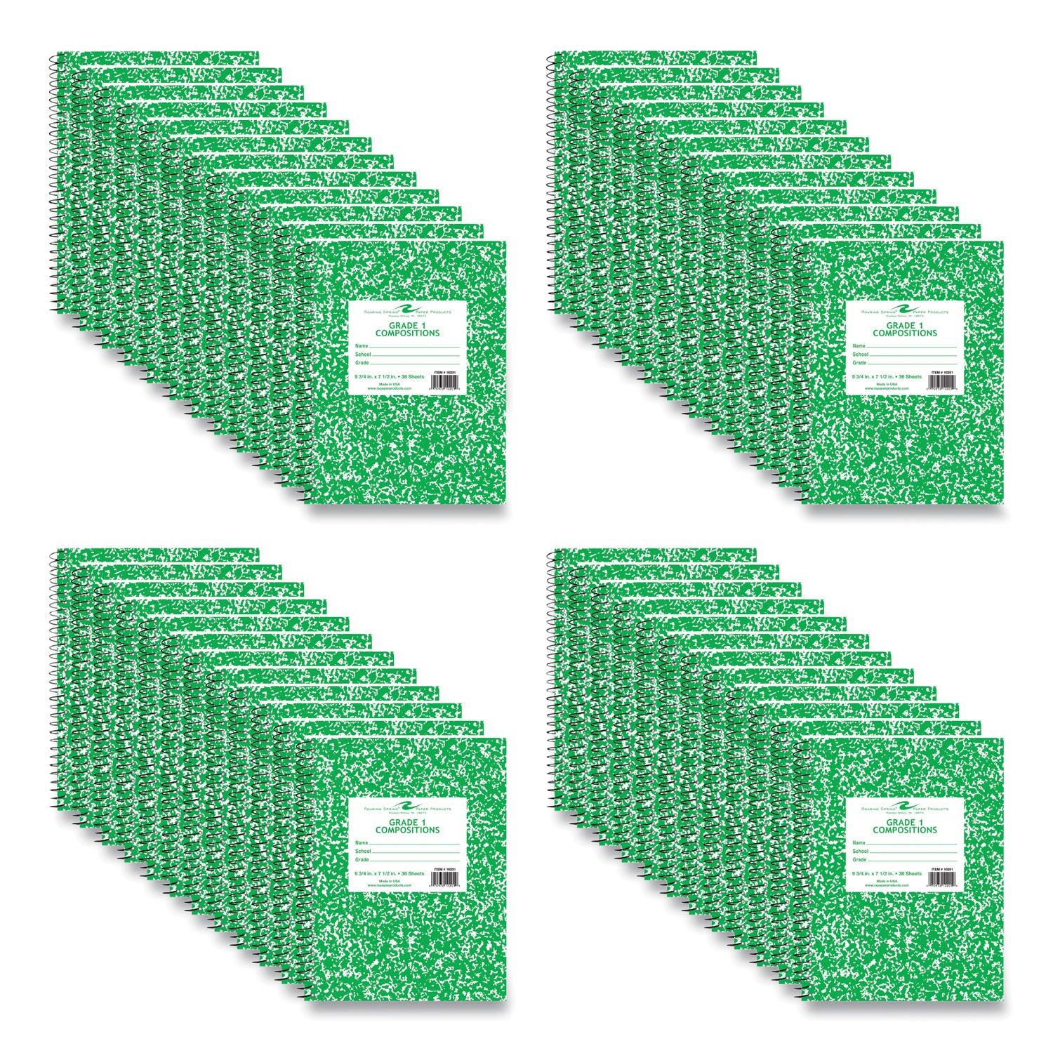 Wirebound Composition Book, 1 Subject, Manuscript Format, Green Cover, (36) 9.75 x 7.5 Sheets, 48/Carton