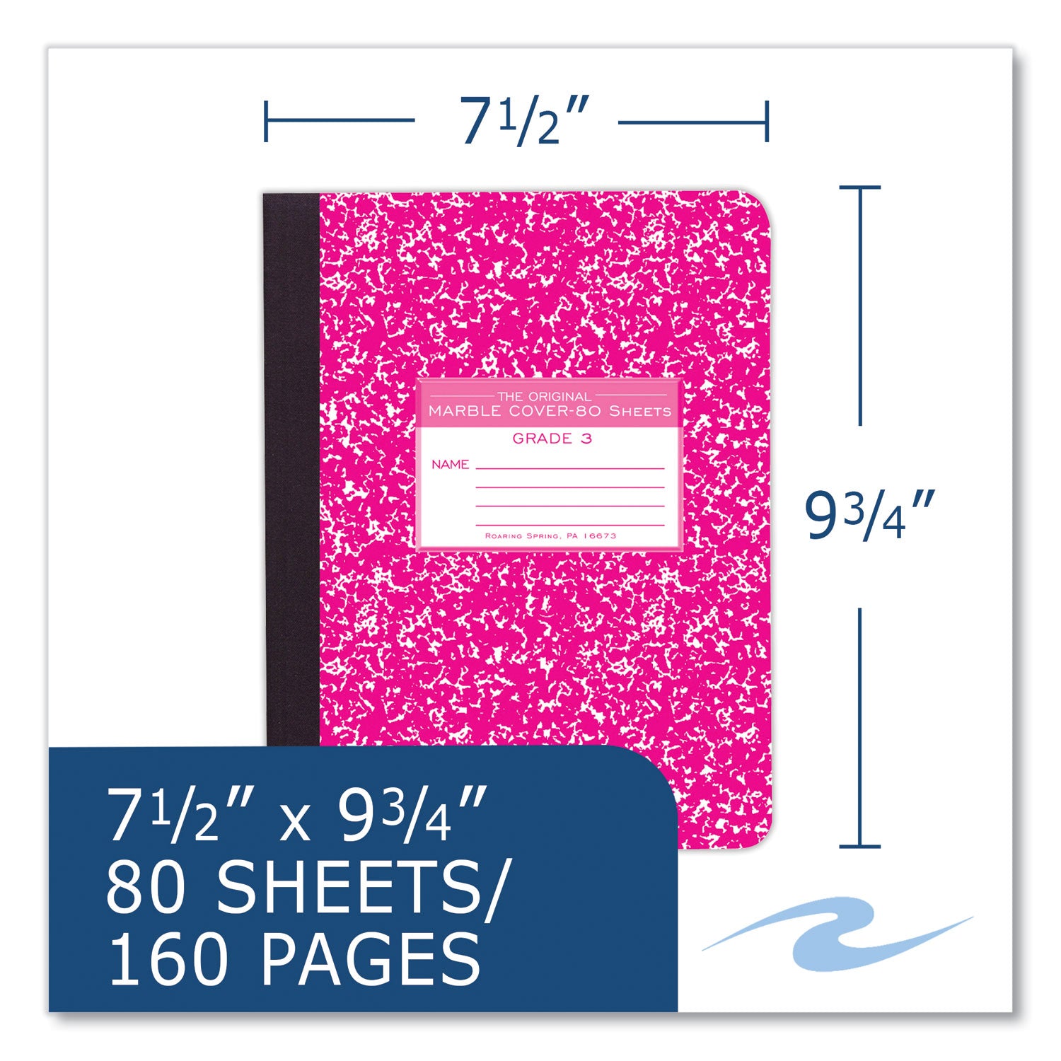 Roaring Spring® Ruled Composition Book, Grade 3 Manuscript Format, Magenta Marble Cover, (80) 9.75 x 7.5 Sheets 48/Carton