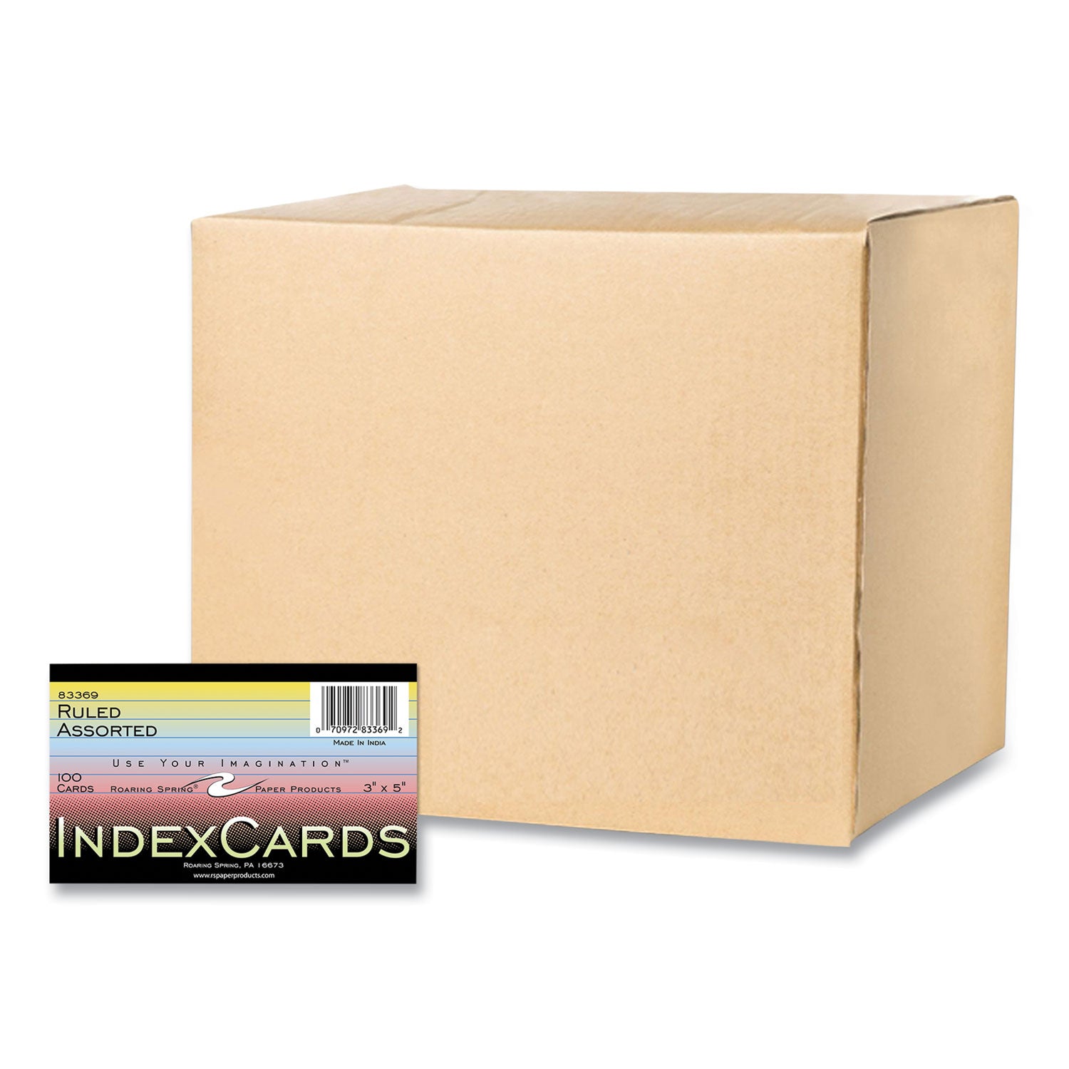 Colored Index Cards, 3 x 5, Assorted Colors, 100/Pack, 36 Packs/Carton