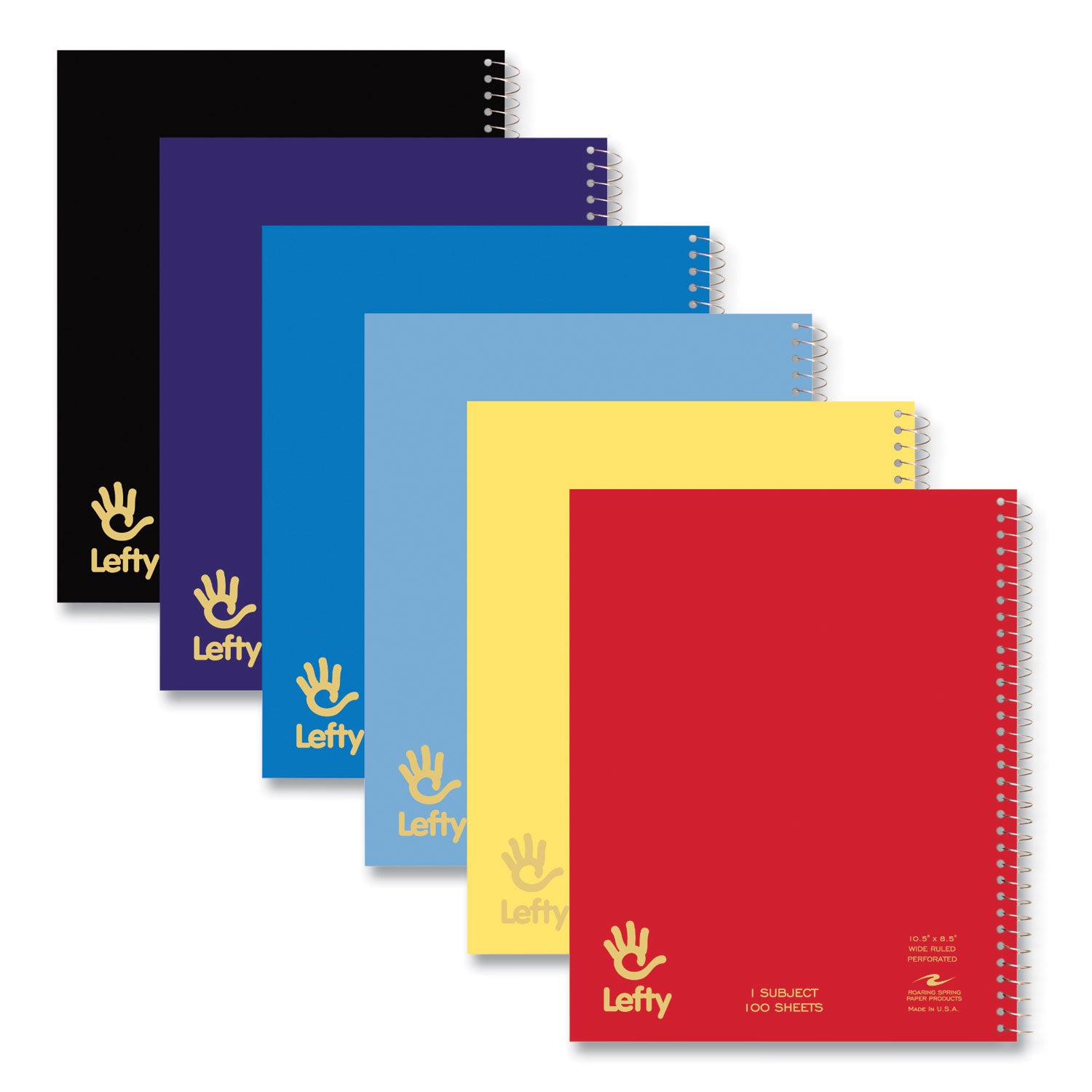 Roaring Spring® Lefty Notebook, 1-Subject, Wide/Legal Rule, Assorted Cover Colors, (100) 10.5 x 8.5 Sheets, 24/Carton