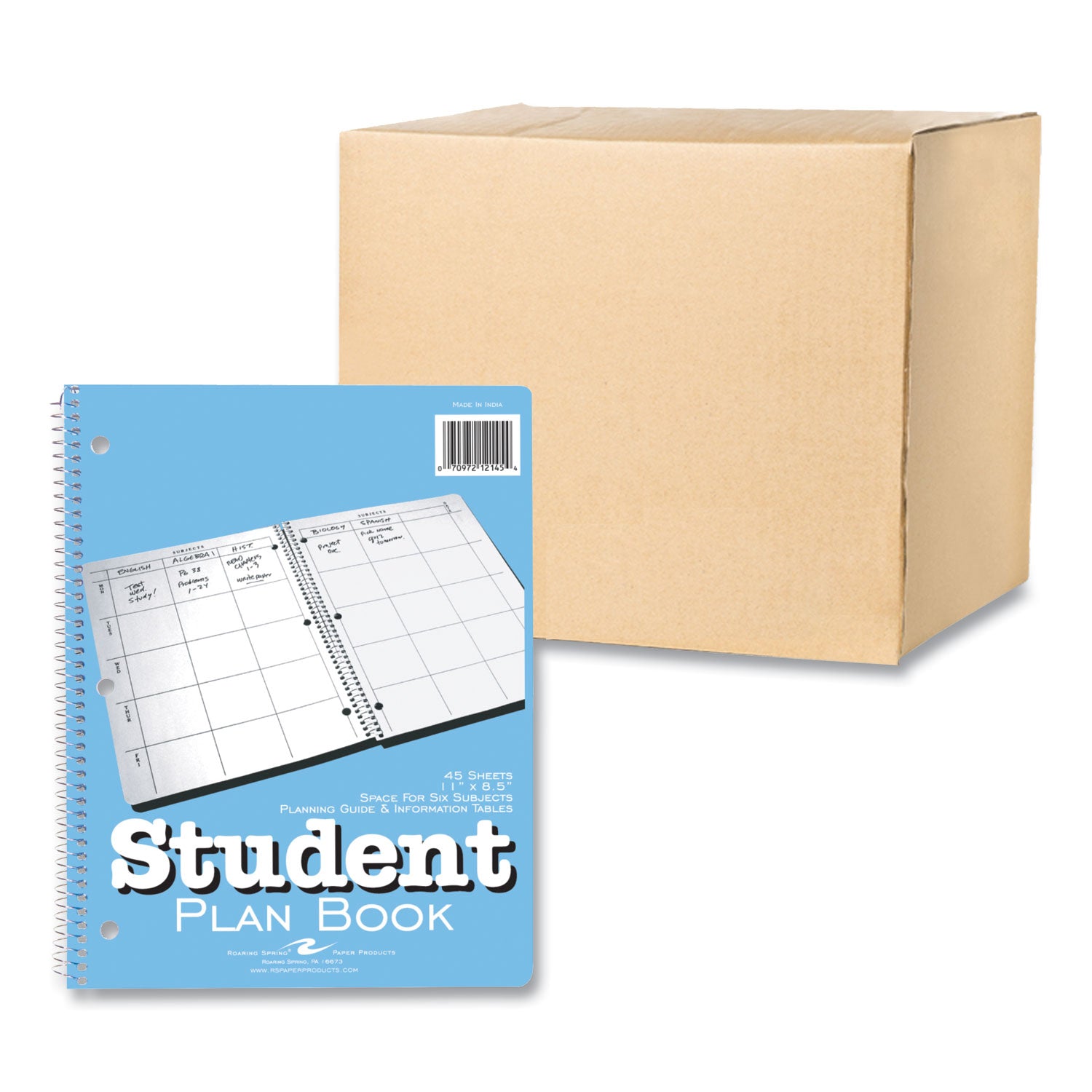 Roaring Spring® Student Plan Book, Undated, Light Blue Cover, (45) 11 x 8.5 Sheets, 24/Carton
