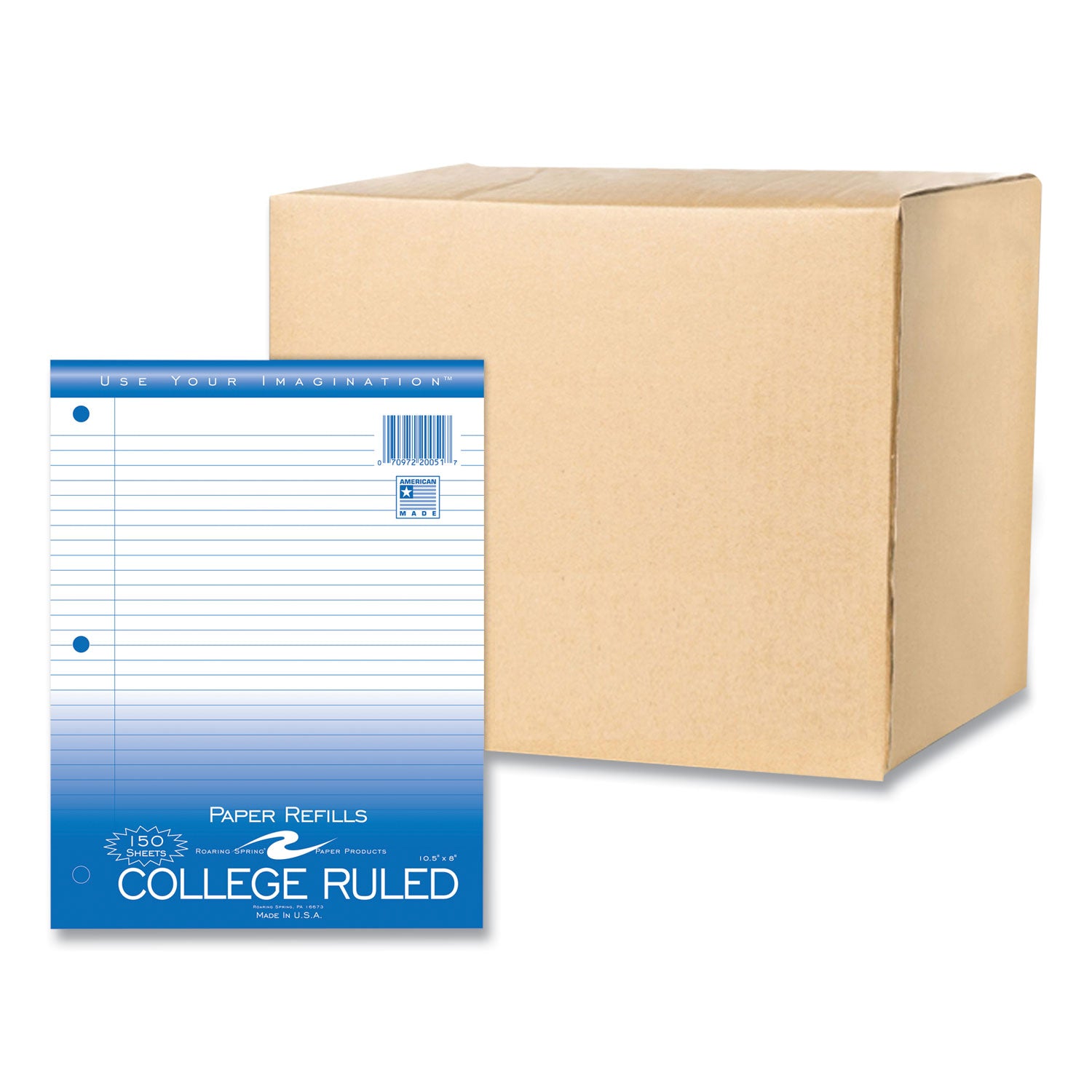 Roaring Spring® Loose Leaf Paper, 8 x 10.5, 3-Hole Punched, College Rule, White, 150 Sheets/Pack, 24 Packs/Carton
