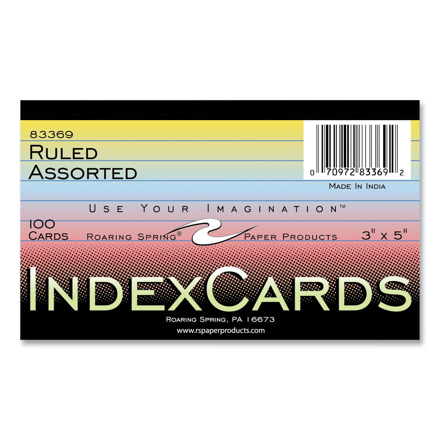 Roaring Spring® Colored Index Cards, 3 x 5, Assorted Colors, 100/Pack, 36 Packs/Carton
