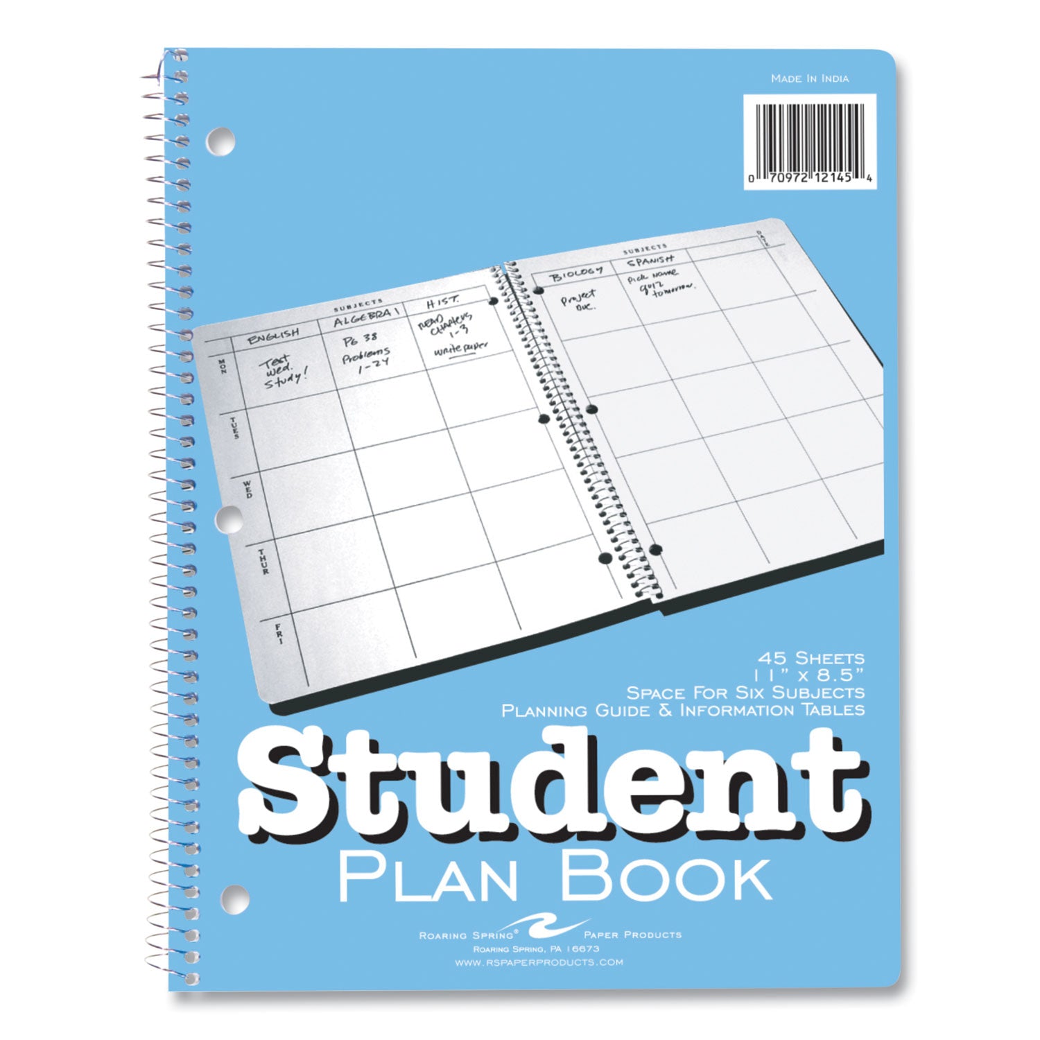 Roaring Spring® Student Plan Book, Undated, Light Blue Cover, (45) 11 x 8.5 Sheets, 24/Carton