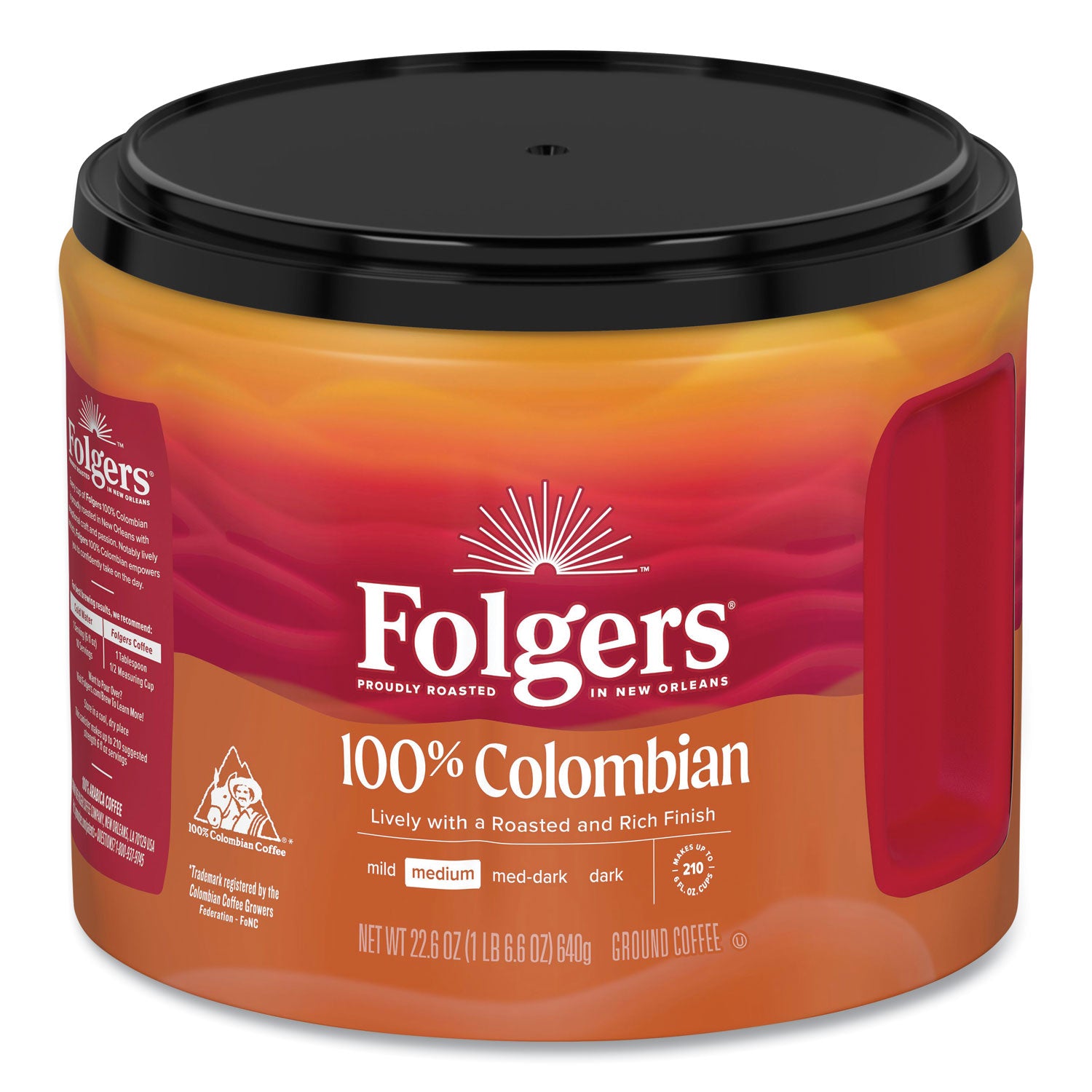 Folgers® 100% Columbian Coffee, 22.6 oz Canister, 6/Carton