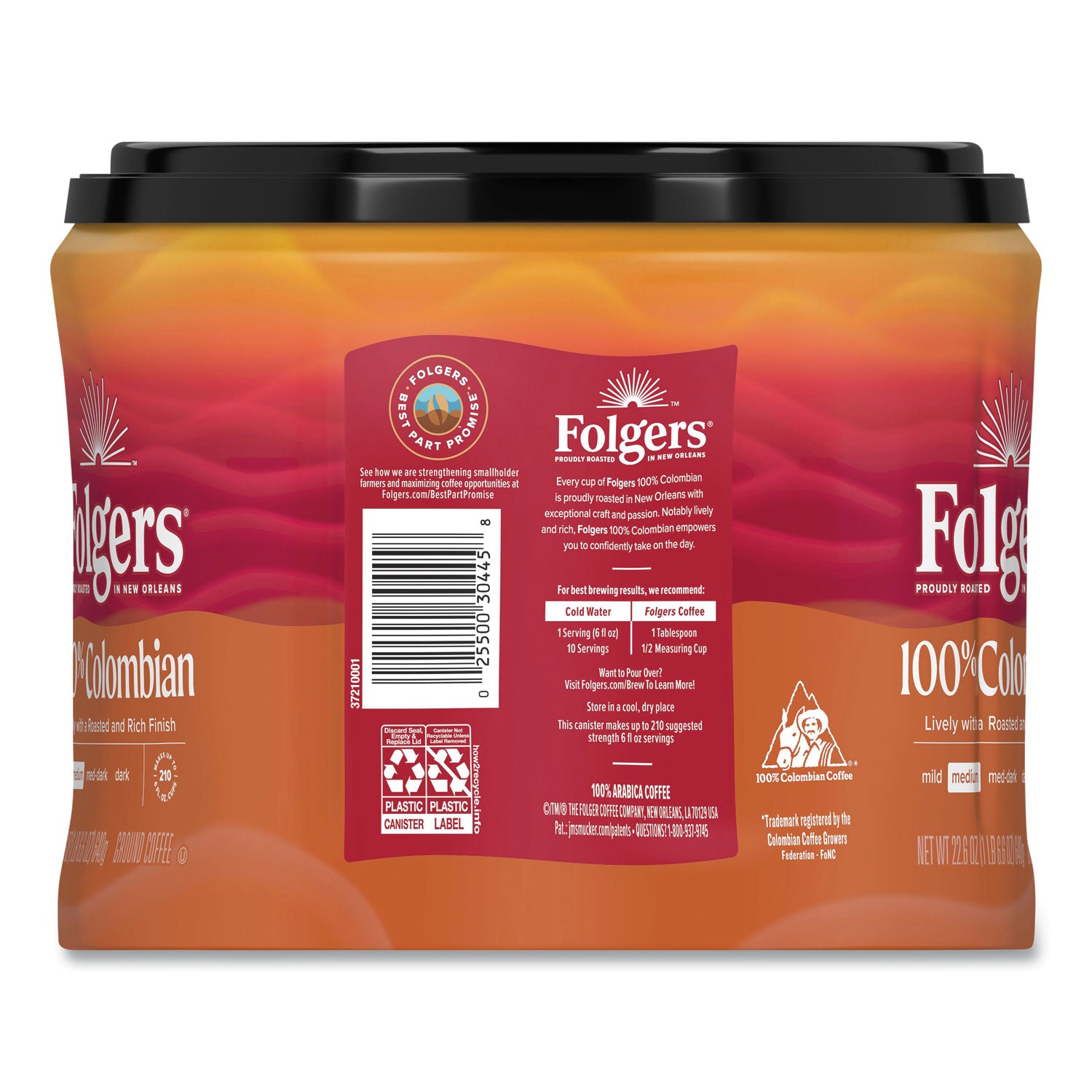 Folgers® 100% Columbian Coffee, 22.6 oz Canister, 6/Carton