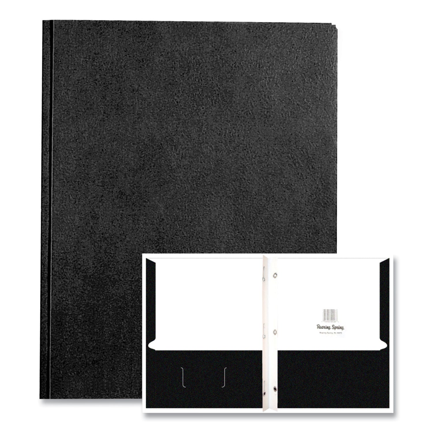 Roaring Spring® Pocket Folder with 3 Fasteners, 0.5" Capacity, 11 x 8.5, Black, 25/Box, 10 Boxes/Carton