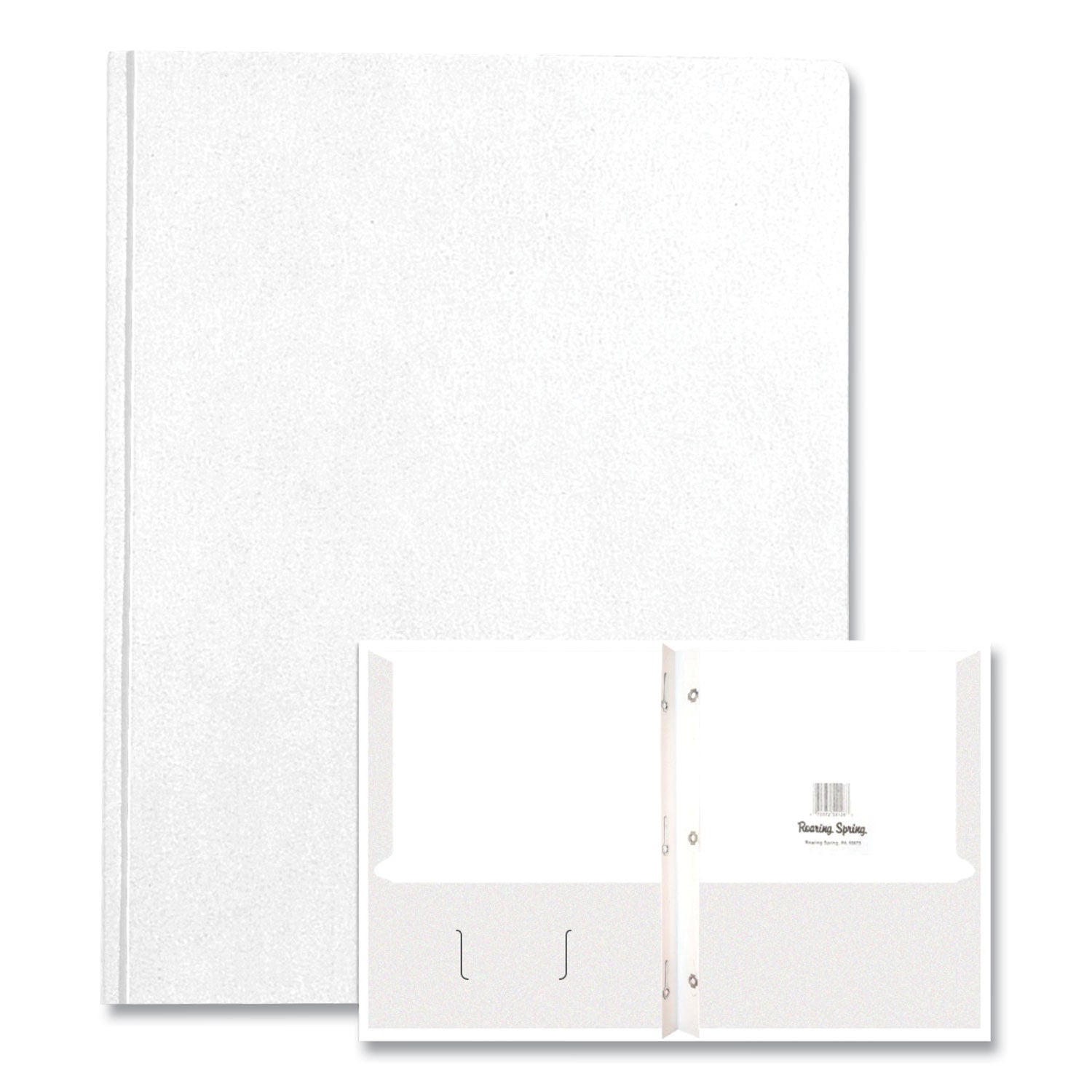Roaring Spring® Pocket Folder with 3 Fasteners, 0.5" Capacity, 11 x 8.5, White, 25/Box, 10 Boxes/Carton