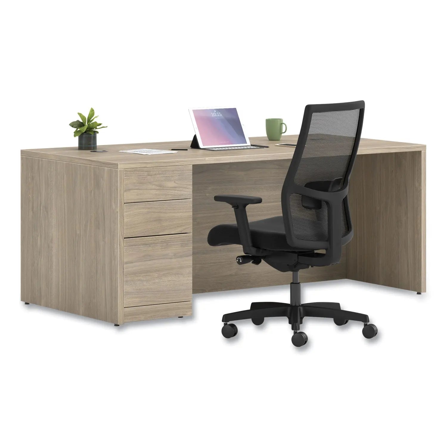 10500 Series Single Full-Height Pedestal Desk, Left: Box/Box/File, 72" x 36" x 29.5", Kingswood Walnut HON® Flipcost