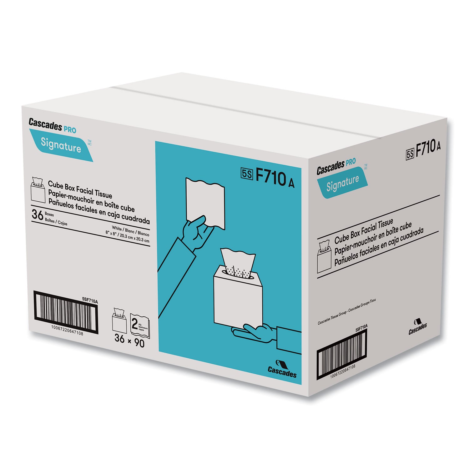 Cascades PRO Signature Facial Tissue, 2-Ply, White, Cube, 90 Sheets/box, 36 Boxes/carton