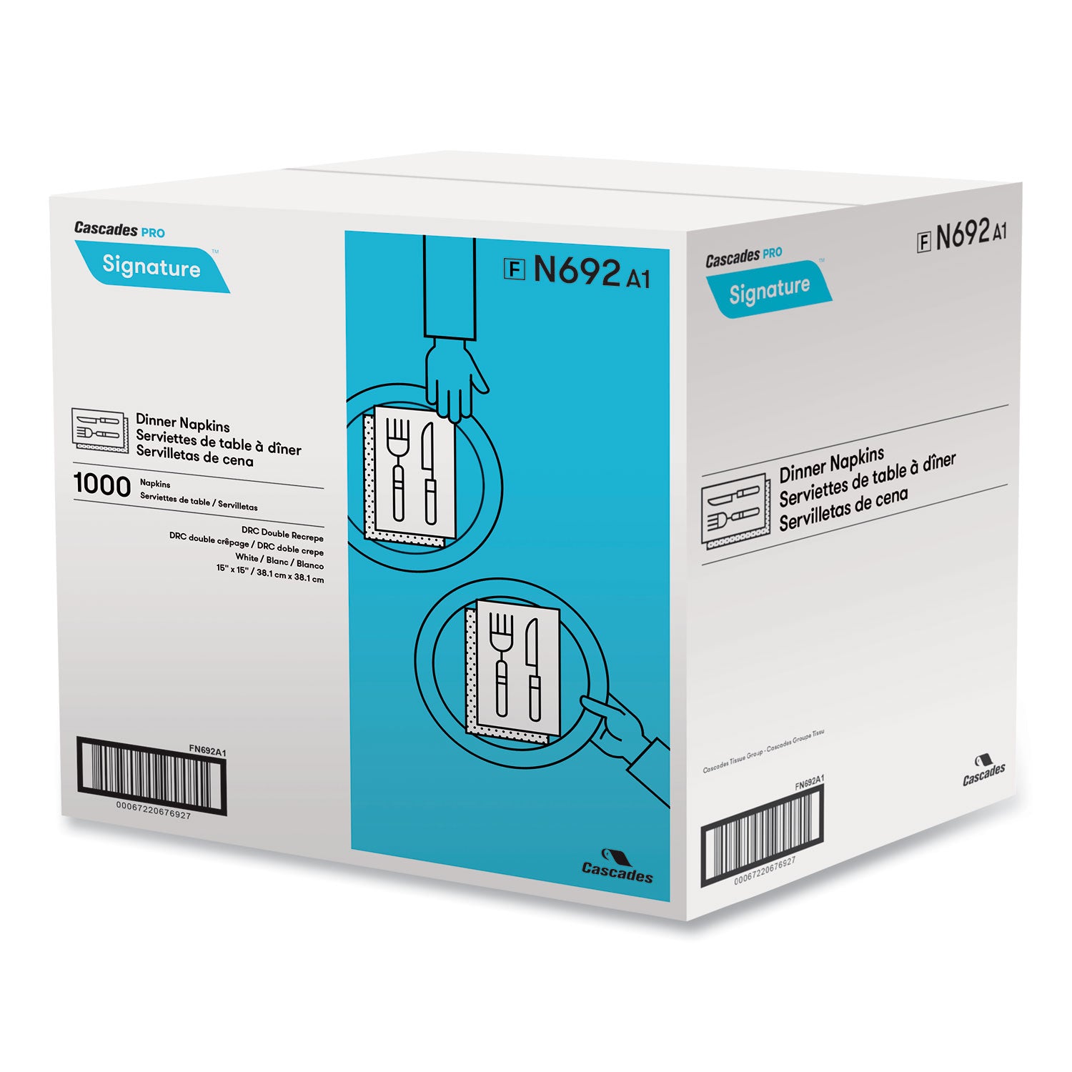 Cascades PRO Select Dinner Napkins, 1-Ply, 15 X 15, White, 1000/carton