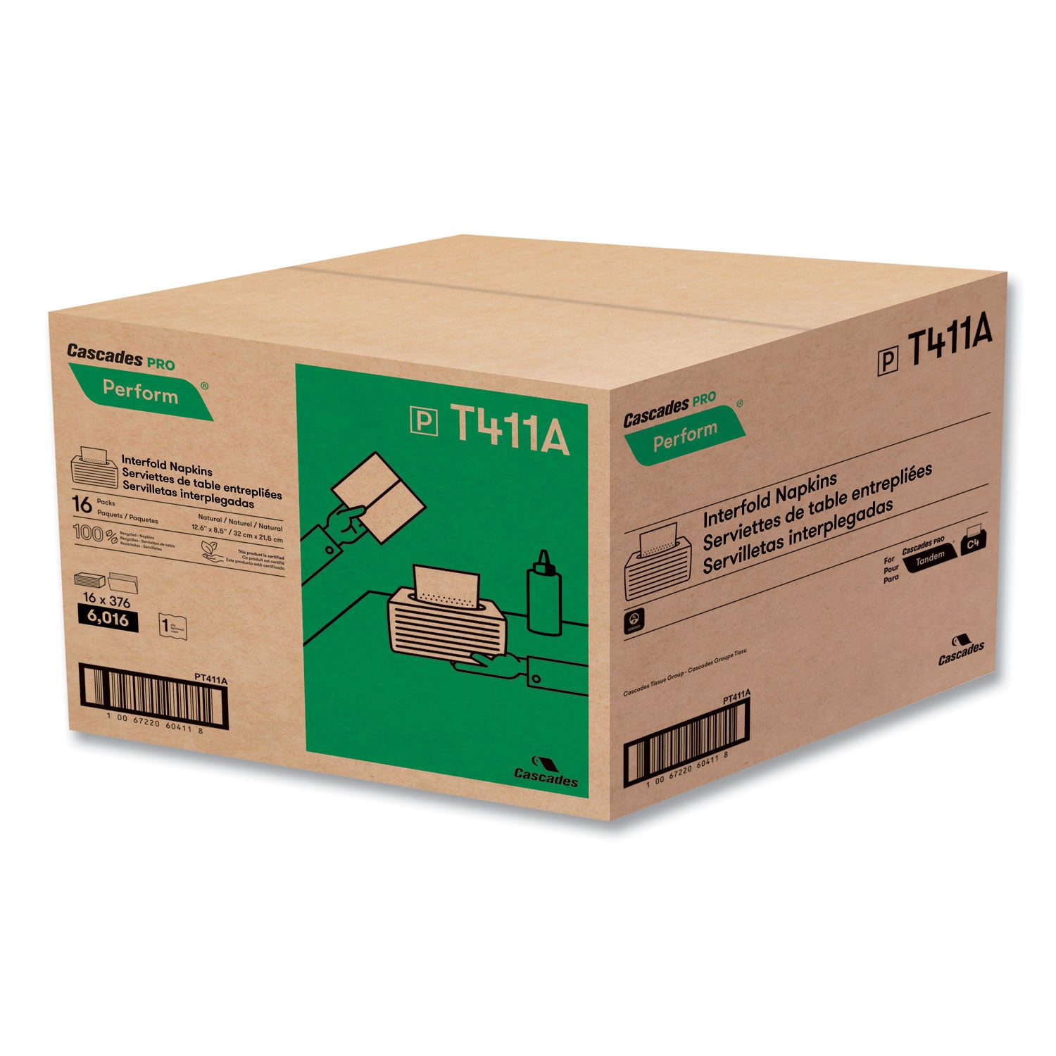 Cascades PRO Perform Interfold Napkins, 1-Ply, 6.5 X 4.25, Natural, 376/pack, 16 Packs/carton