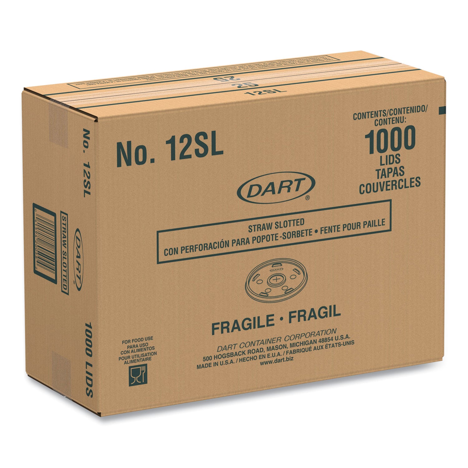 Dart® Plastic Lids for Foam Cups/Bowls/Containers, Flat with Straw Slot, Fits 6 oz to 14 oz, Translucent, 100/Pack, 10 Packs/Carton