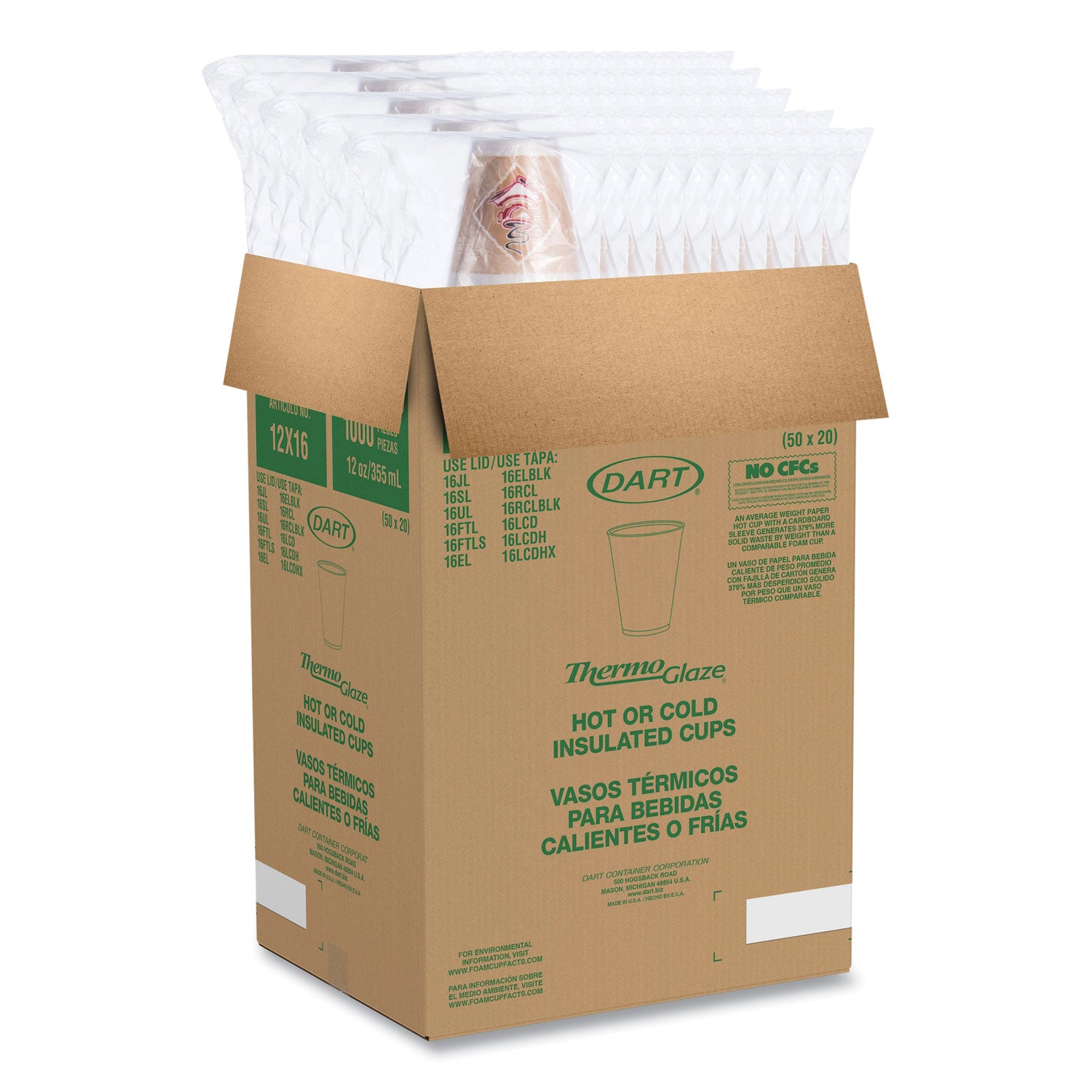 Dart® Cafe G Foam Hot/cold Cups, 12 Oz, Brown/red/white, 1,000/carton