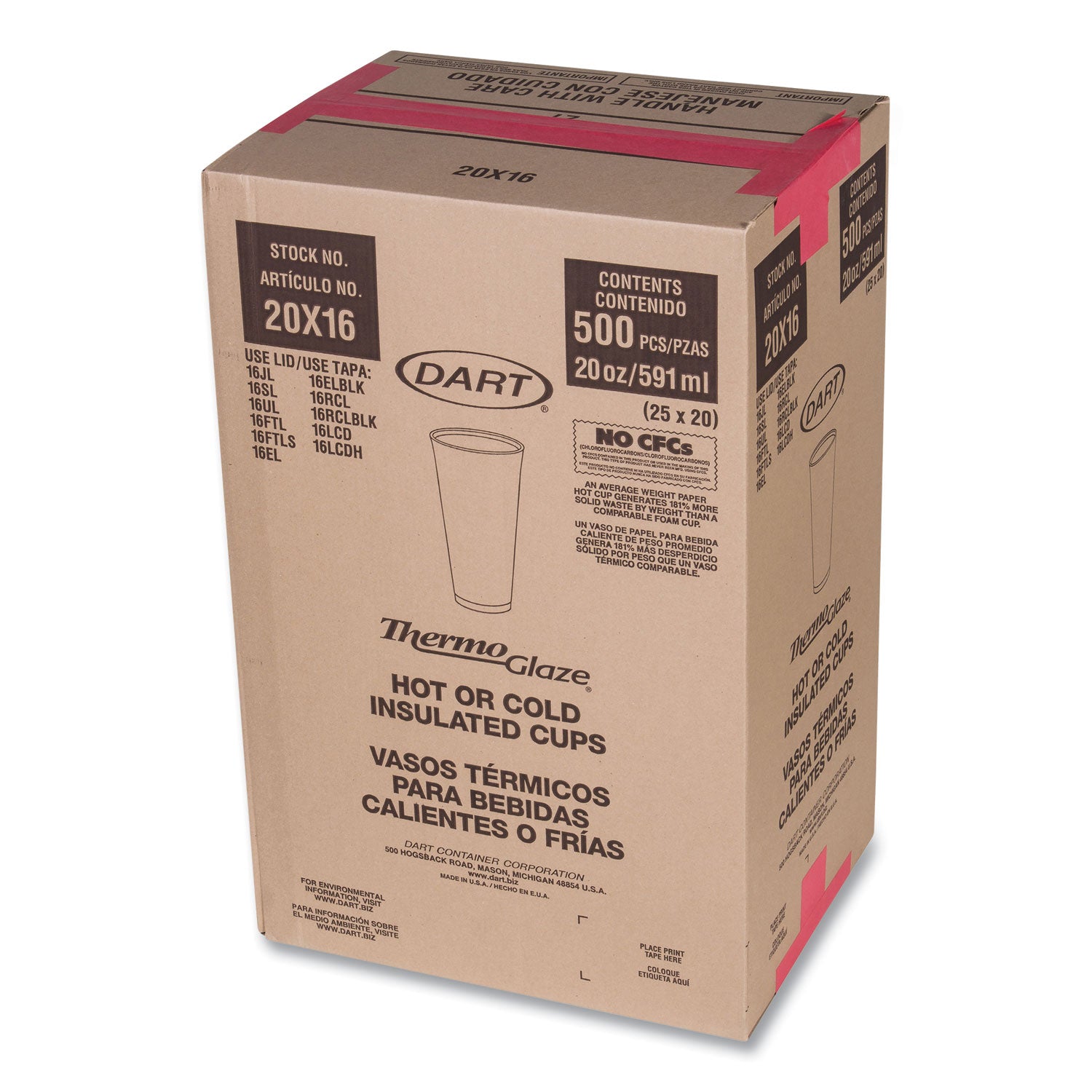 Dart® Cafe G Foam Hot/cold Cups, 20 Oz, Brown/red/white, 20/pack