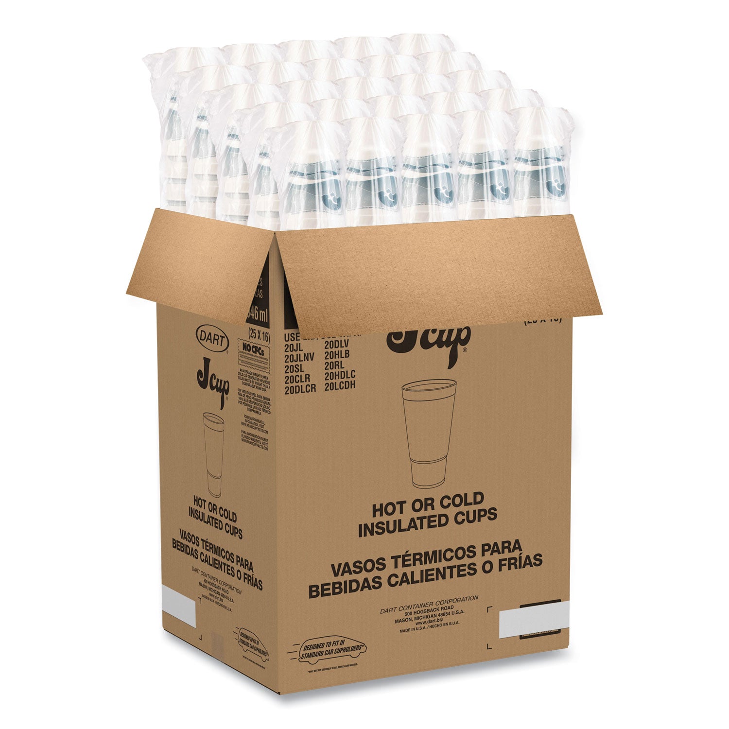 Dart® Horizon Hot/Cold Foam Drinking Cups, 32 oz, White/Teal, 16/Bag, 25 Bags/Carton