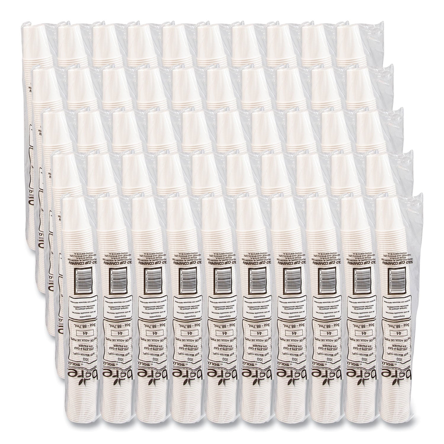 SOLO® Paper Water Cups, 3 oz, White, 100/Bag, 50 Bags/Carton