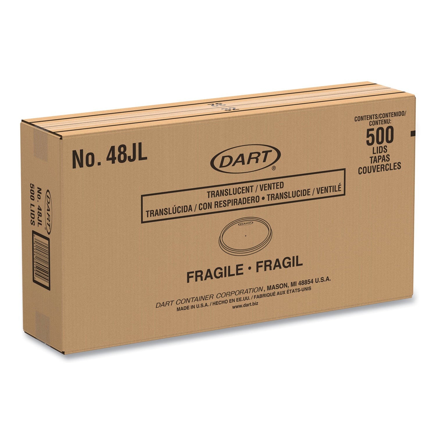 Dart® Plastic Lids for Foam Containers, Flat, Vented, Fits 24 oz to 32 oz, Translucent, 100/Pack, 5 Packs/Carton