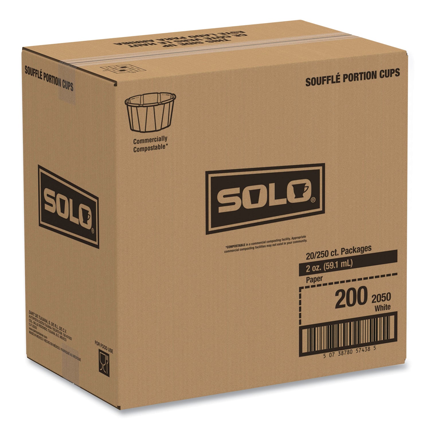SOLO® Paper Portion Cups, 2 oz, White, 250/Bag, 20 Bags/Carton