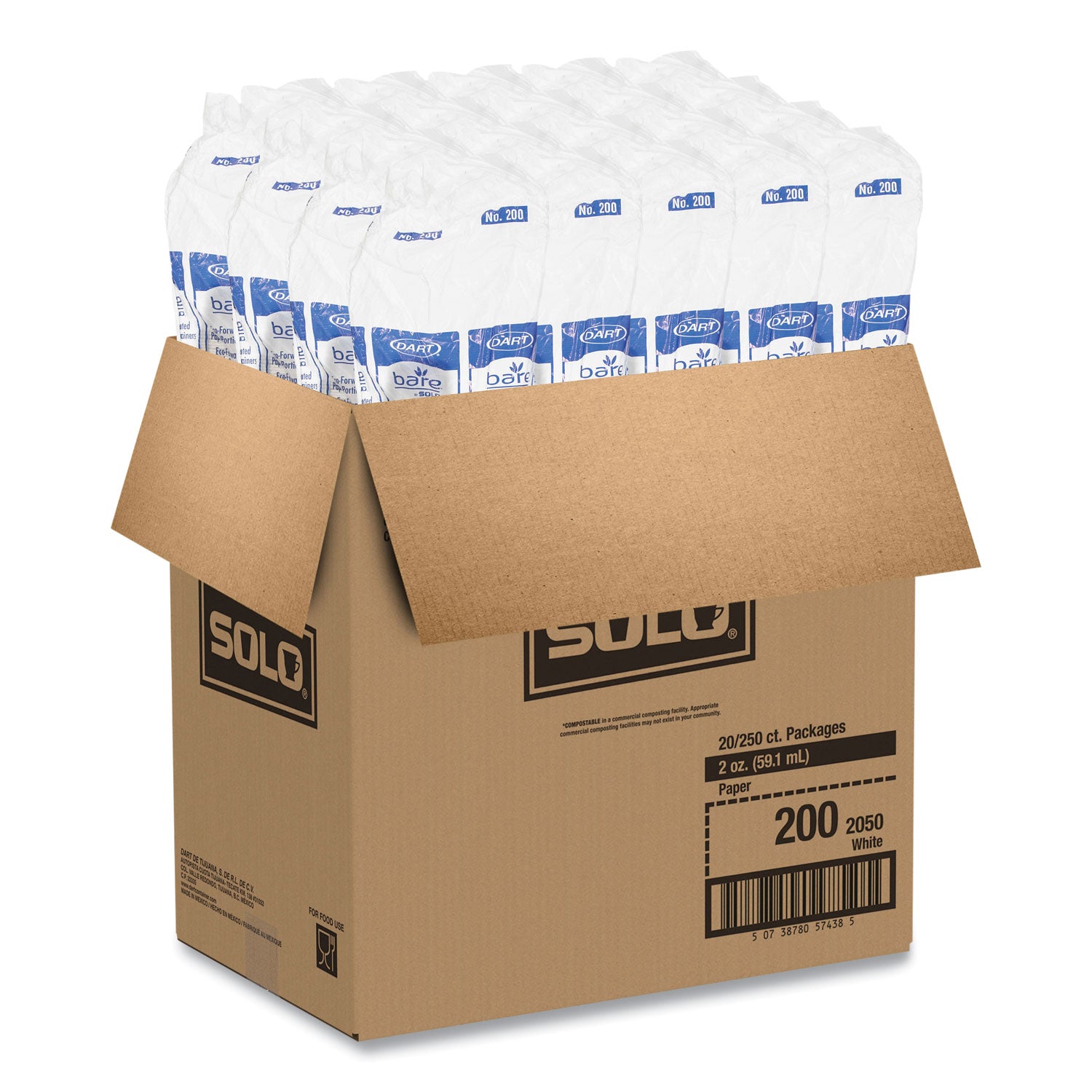 SOLO® Paper Portion Cups, 2 oz, White, 250/Bag, 20 Bags/Carton