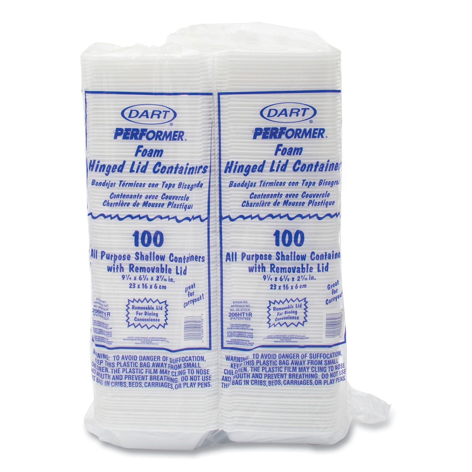 Dart® Foam Hinged Lid Containers, 6.4 X 9.3 X 2.6, White, 200/carton