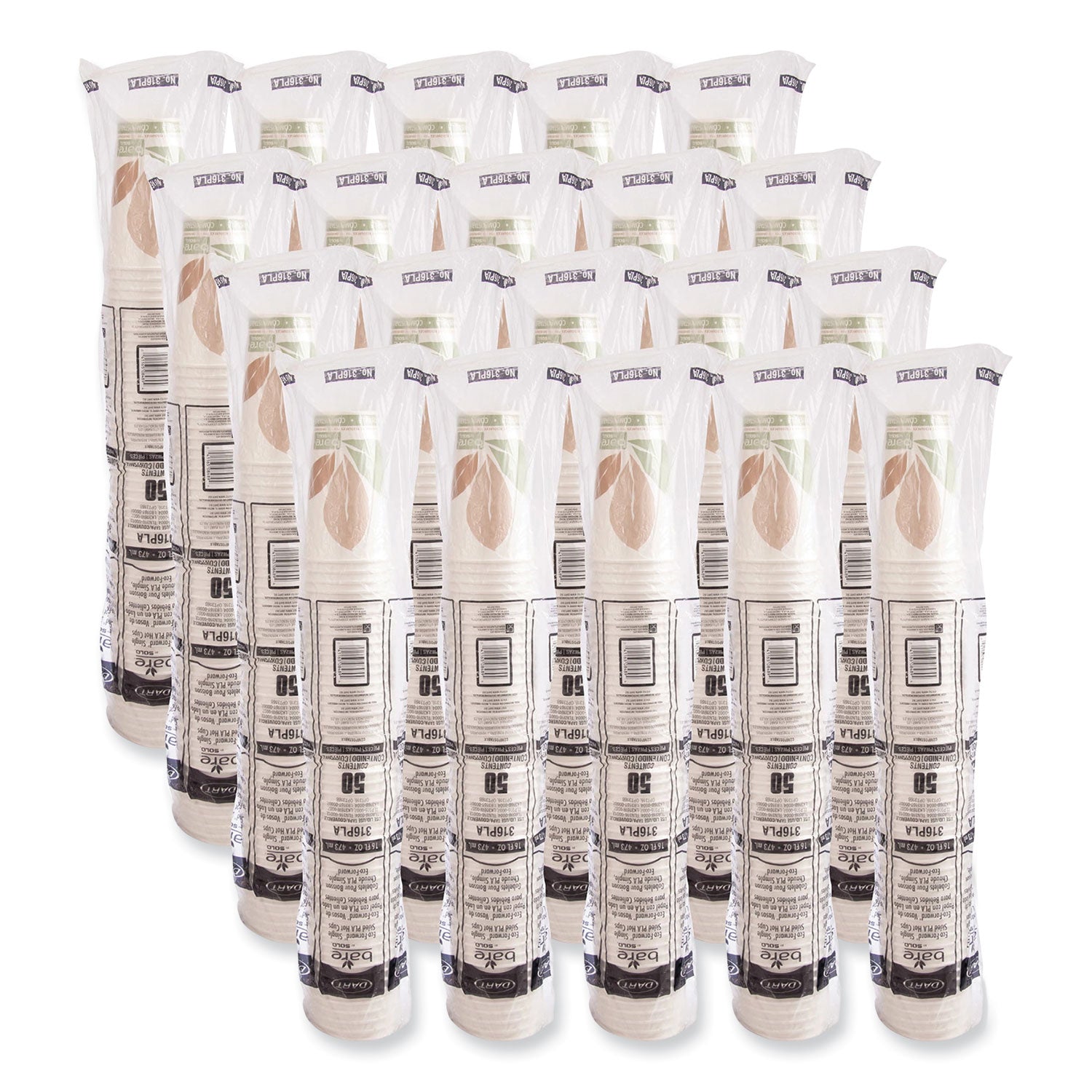 SOLO® Bare Eco-Forward PLA Paper Hot Cups, 16 oz, White/Green/Orange, 1,000/Carton